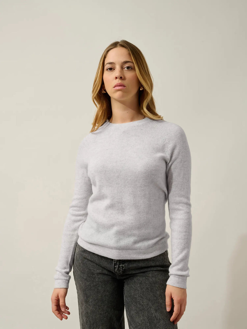 ECRIN Pullover Rundhalsausschnitt Perlgrau meliert