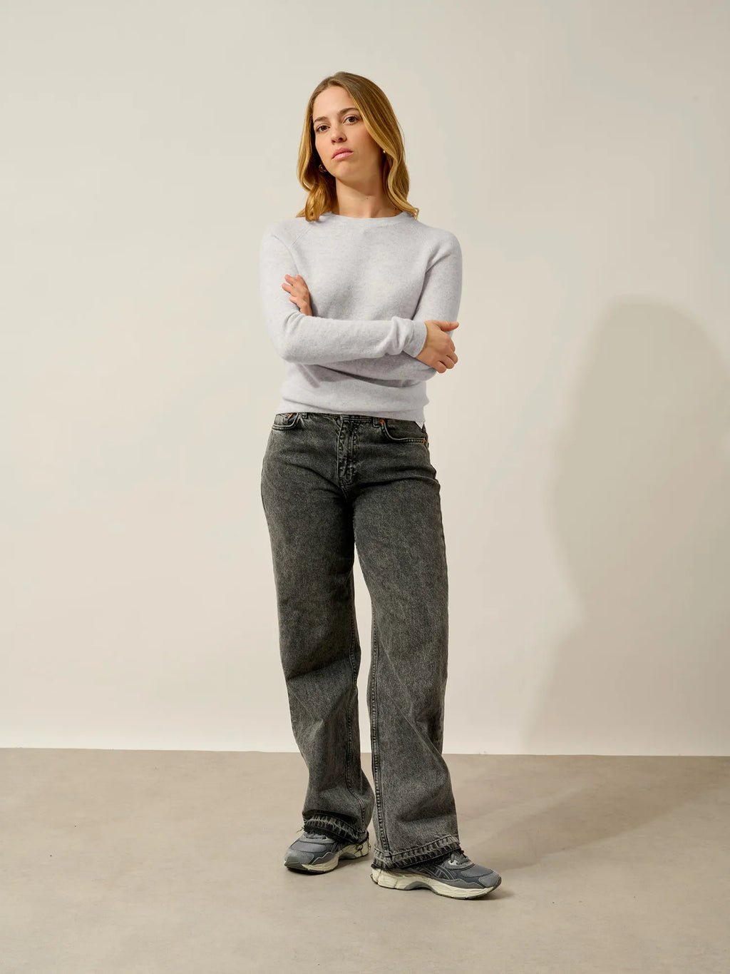 ECRIN Pullover Rundhalsausschnitt Perlgrau meliert