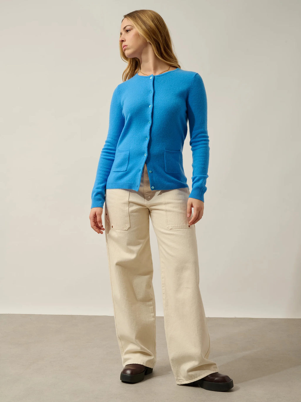 CARON Cardigan Crew Neck Cornflower