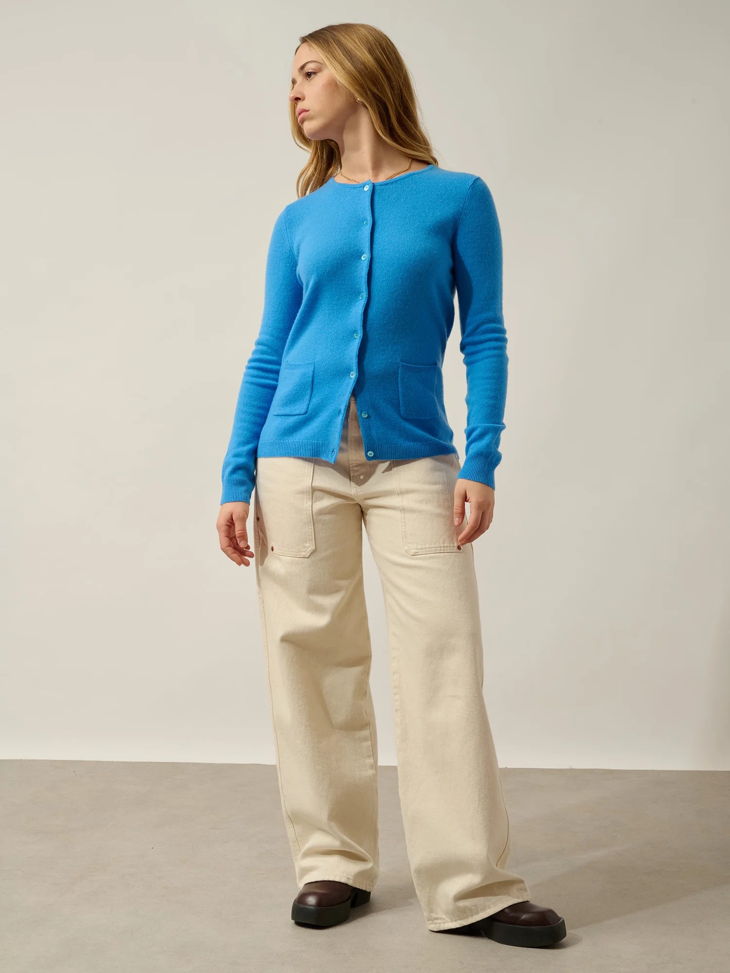 CARON Cardigan Crew Neck Cornflower