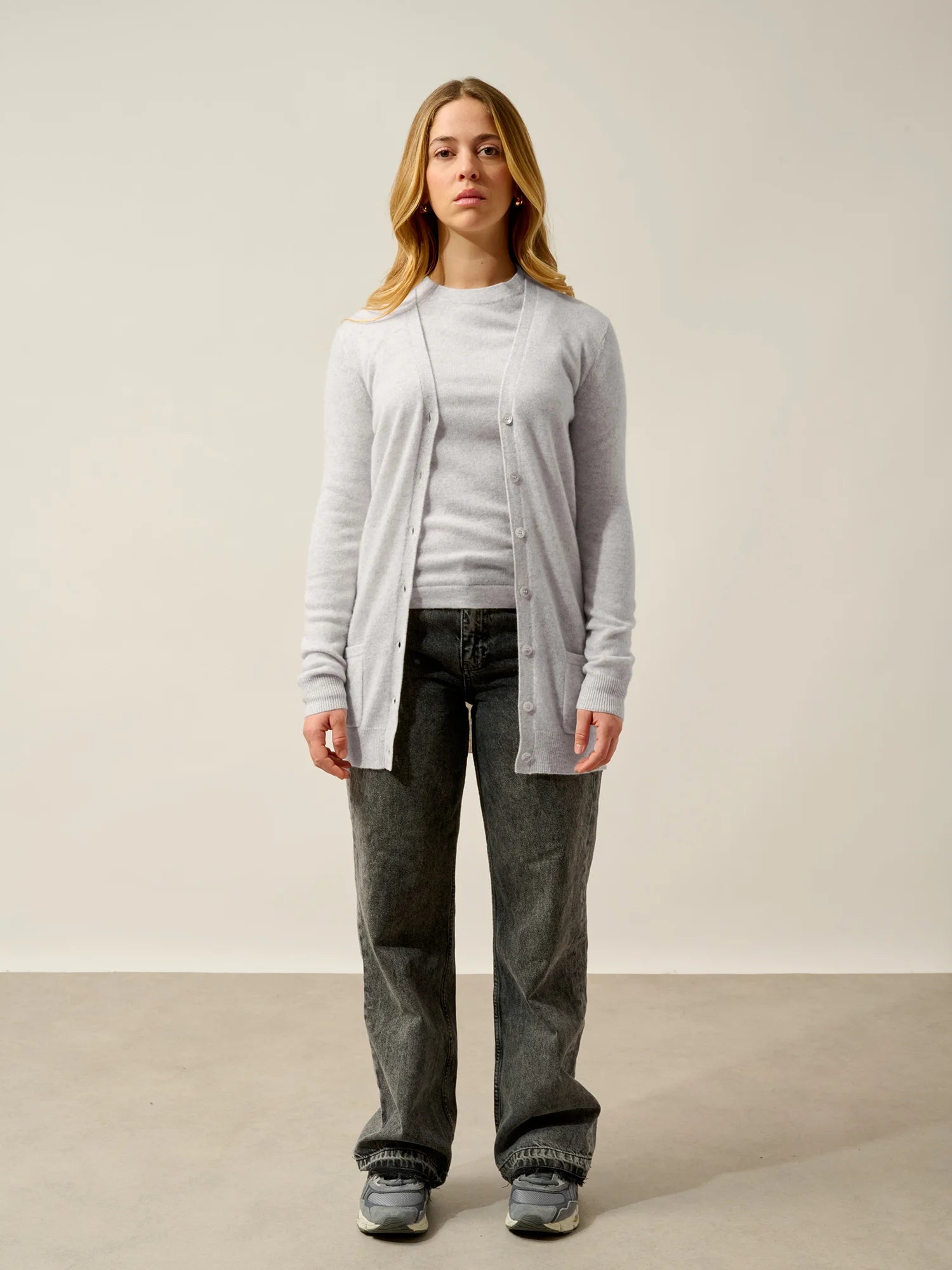 CIMET Strickjacke V-Ausschnitt Perlgrau meliert