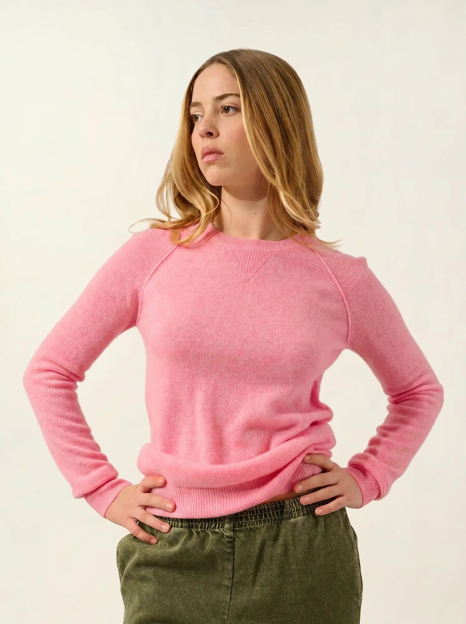 ETRET Pullover Rundhalsausschnitt Rosa meliert