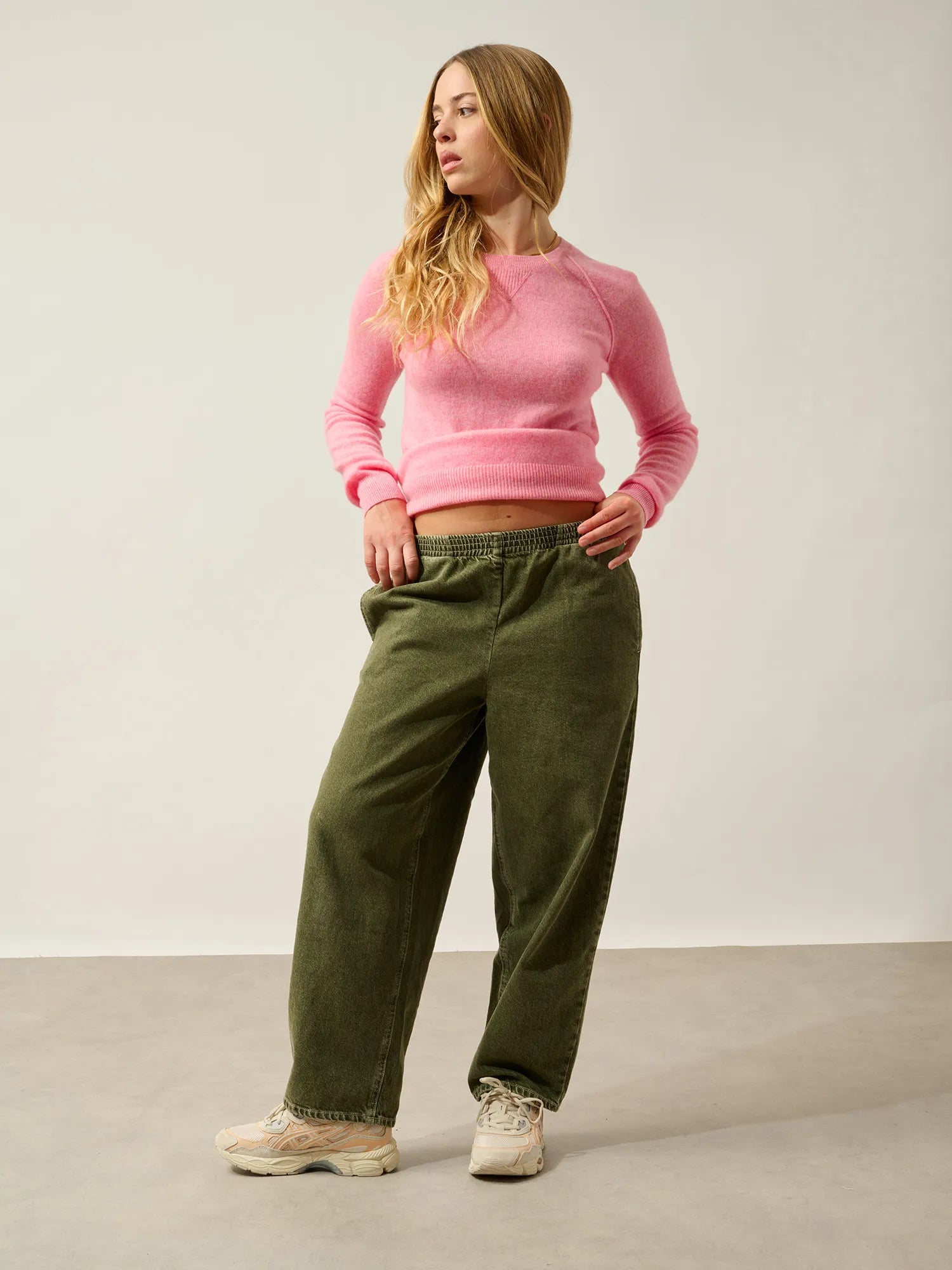 ETRET Pullover Rundhalsausschnitt Rosa meliert