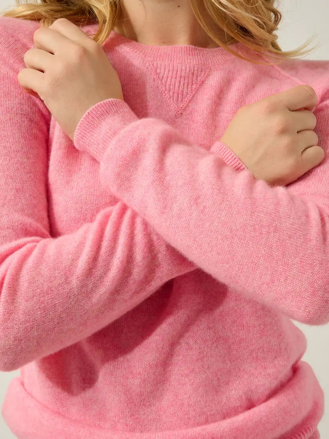 ETRET Pullover Rundhalsausschnitt Rosa meliert