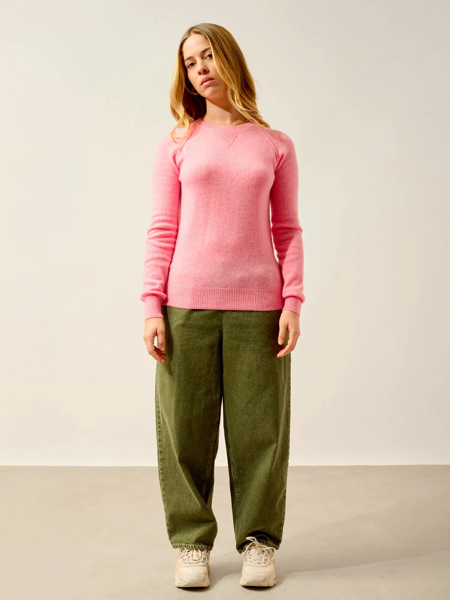ETRET Pullover Rundhalsausschnitt Rosa meliert
