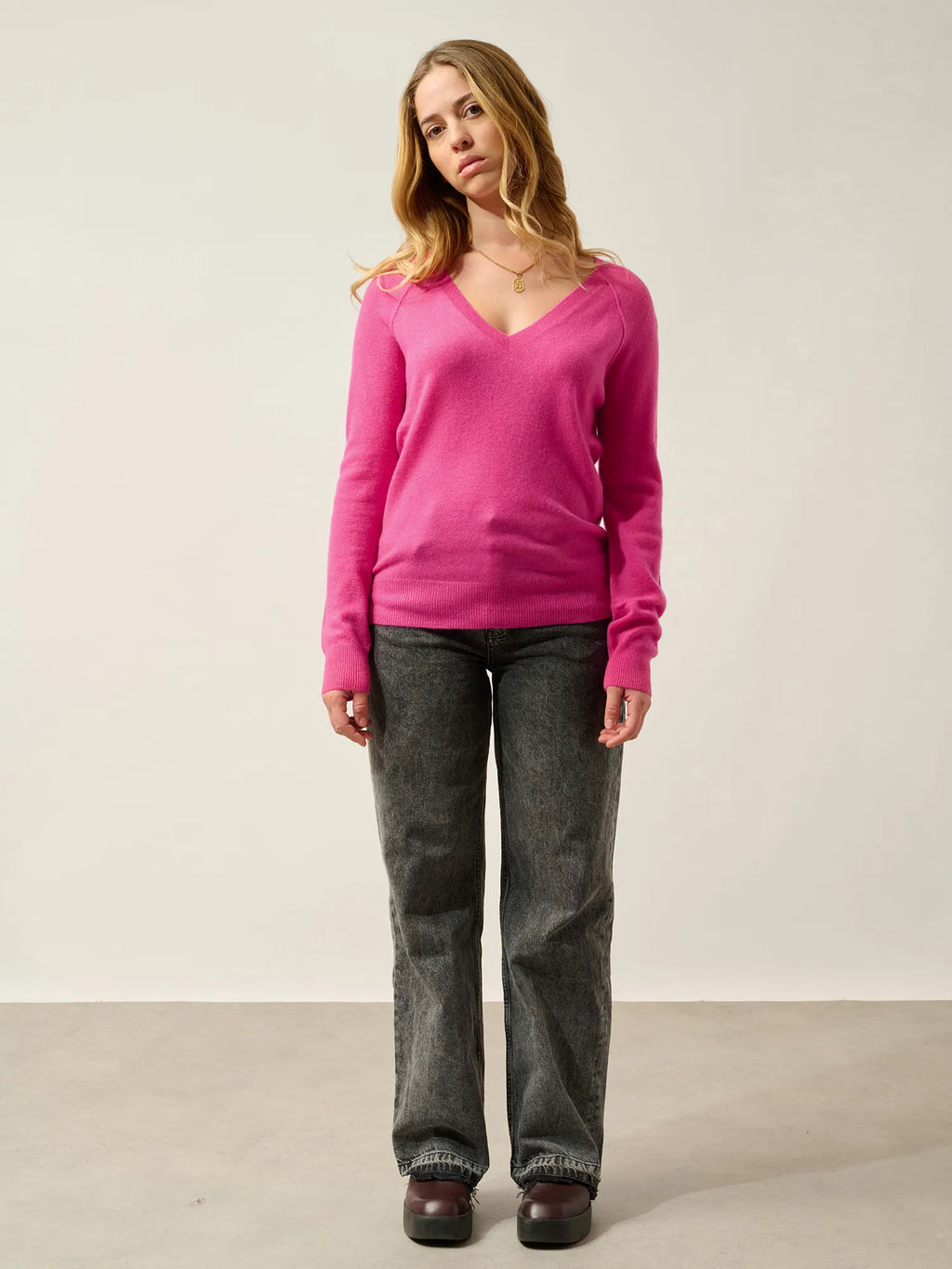GIUSALET Pullover V-Ausschnitt Flamingorosa