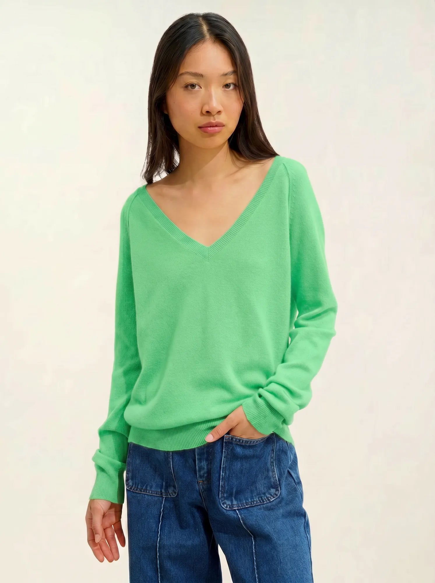 GIUSALET pull col V vert fluo