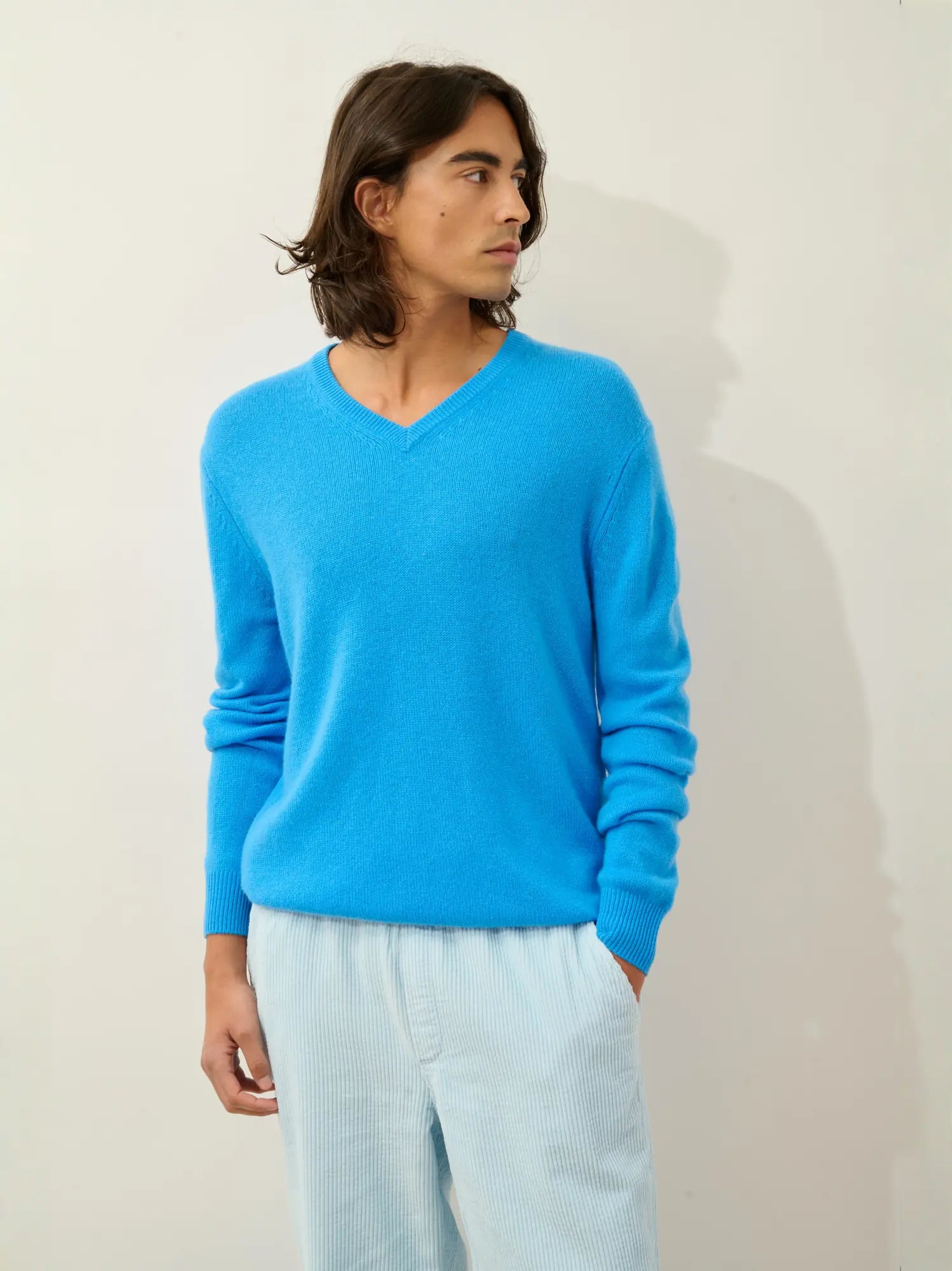 VICTOR pullover v-ausschnitt 4-fädig blau céleste