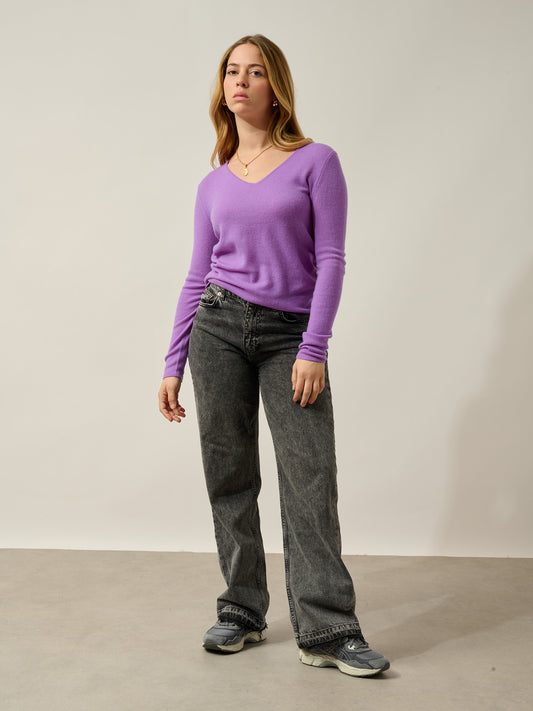 GALISE pull col v lilas 100% cachemire