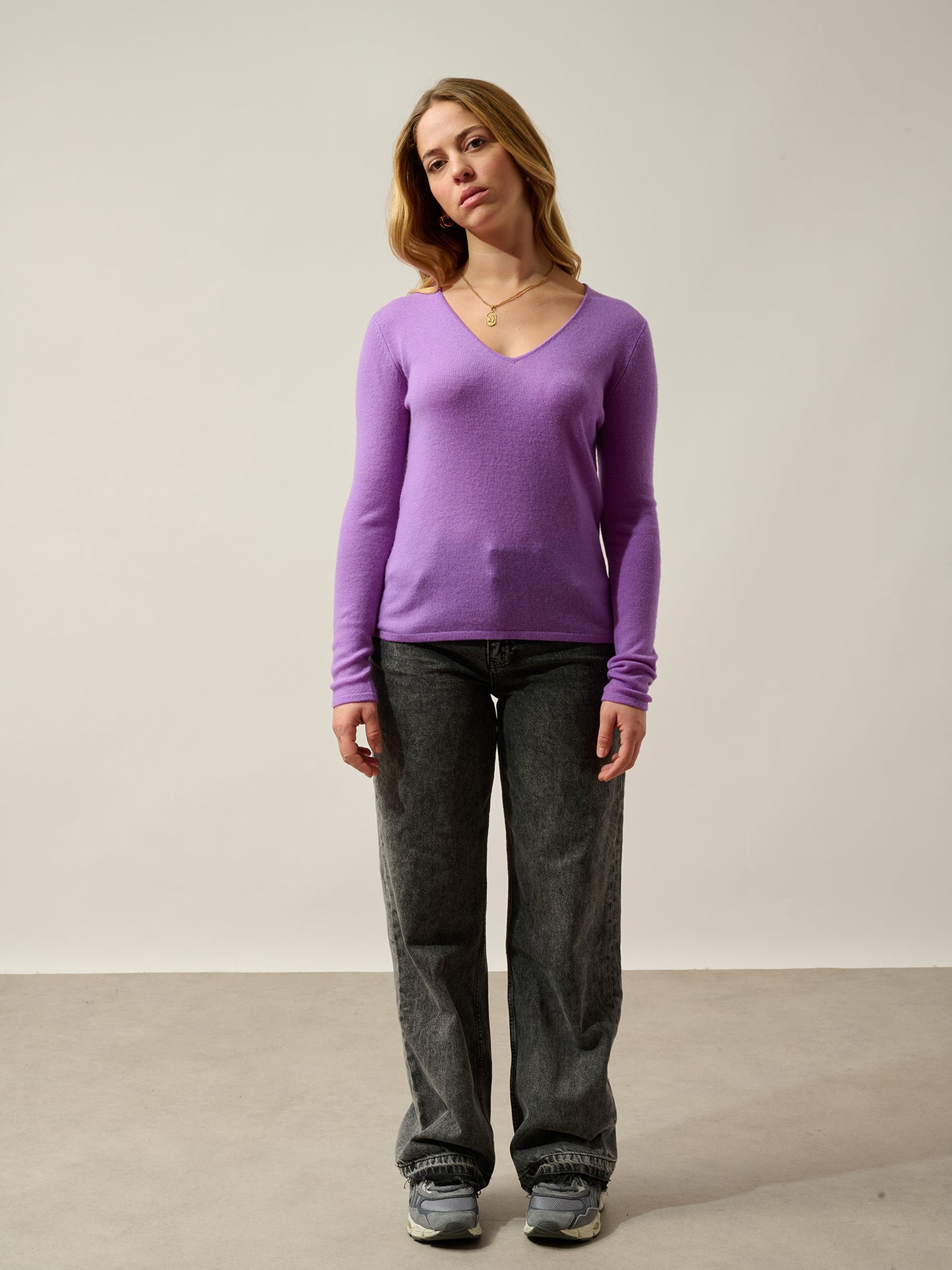 GALISE pull col v lilas 100% cachemire