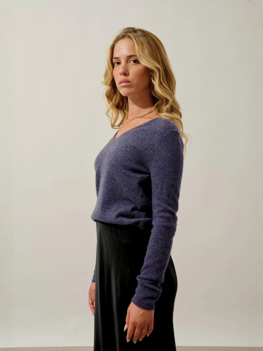 GALISE pull col V violet gris chiné