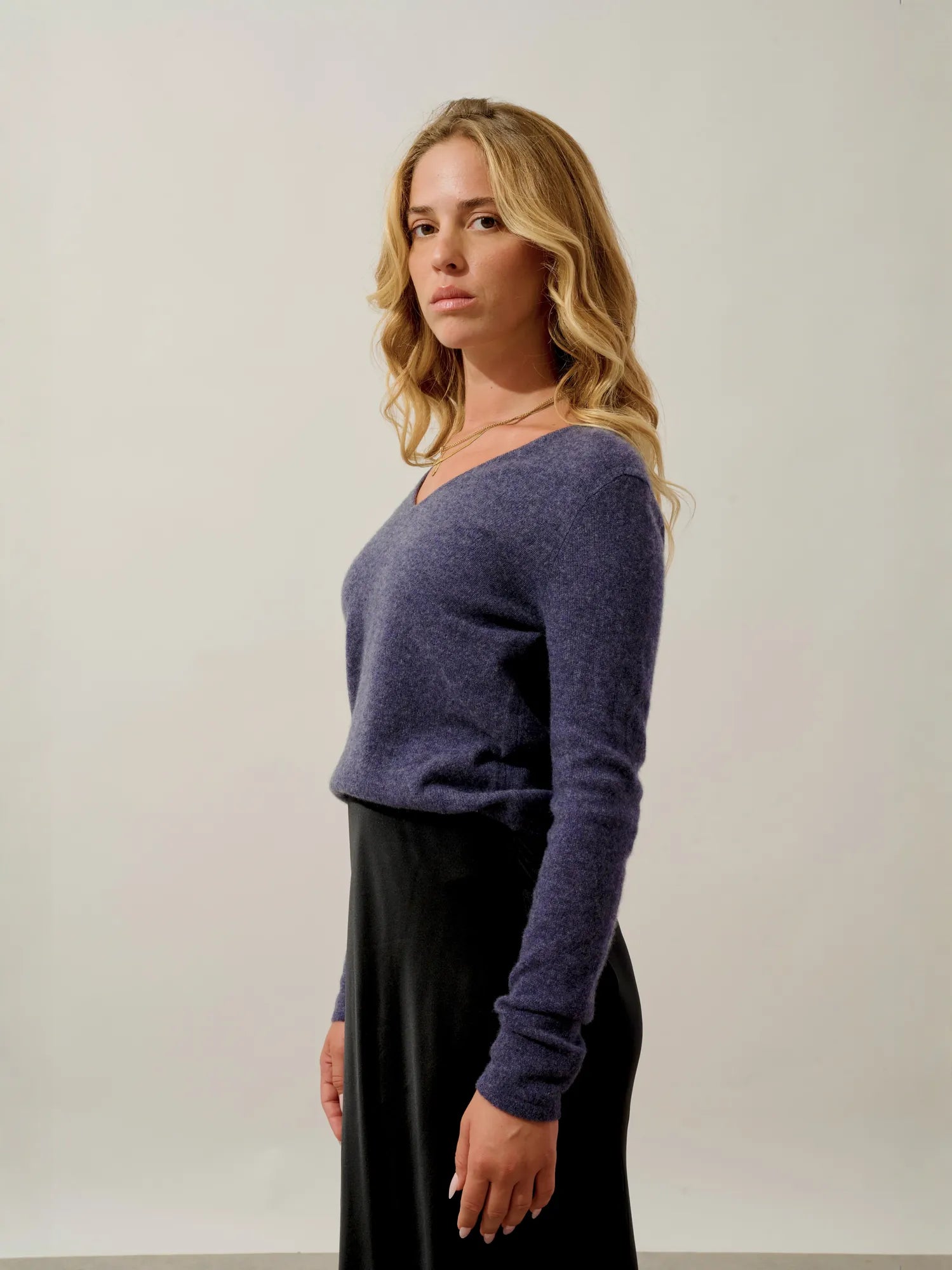 GALISE pull col V violet gris chiné