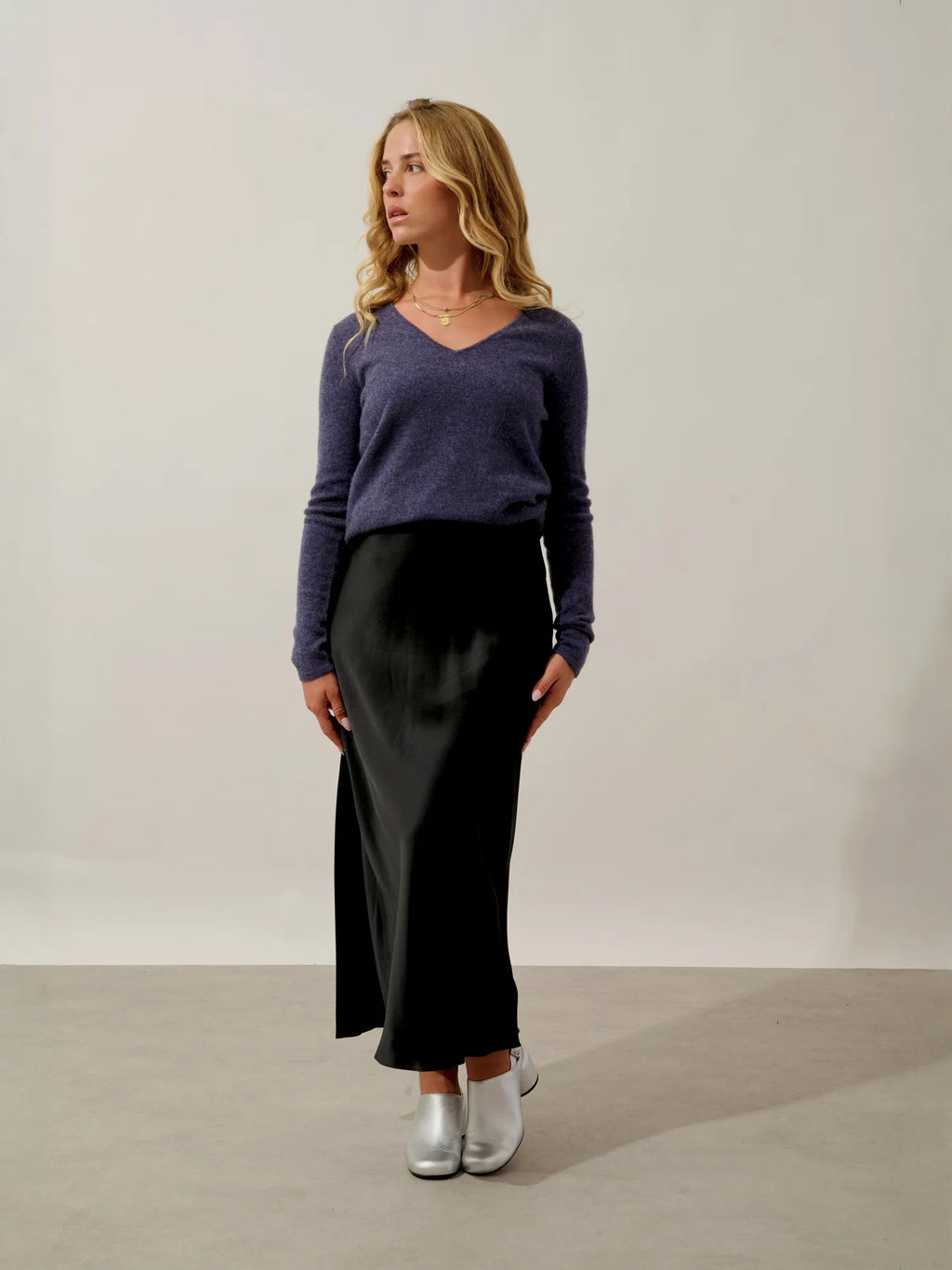 GALISE pull col V violet gris chiné