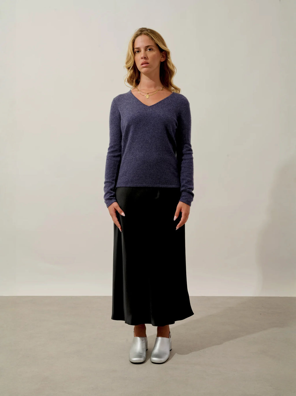 GALISE pull col V violet gris chiné