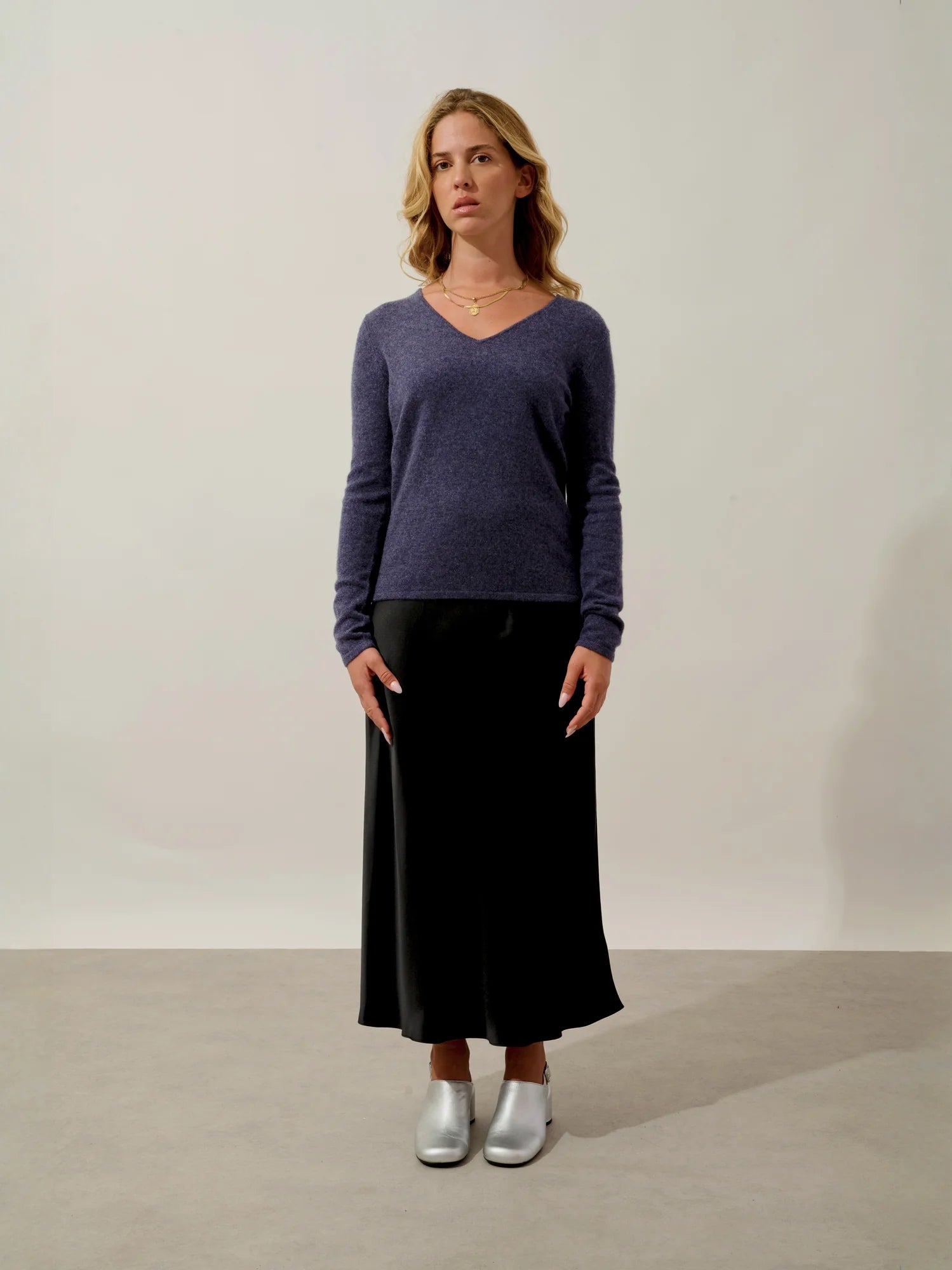 GALISE pull col V violet gris chiné