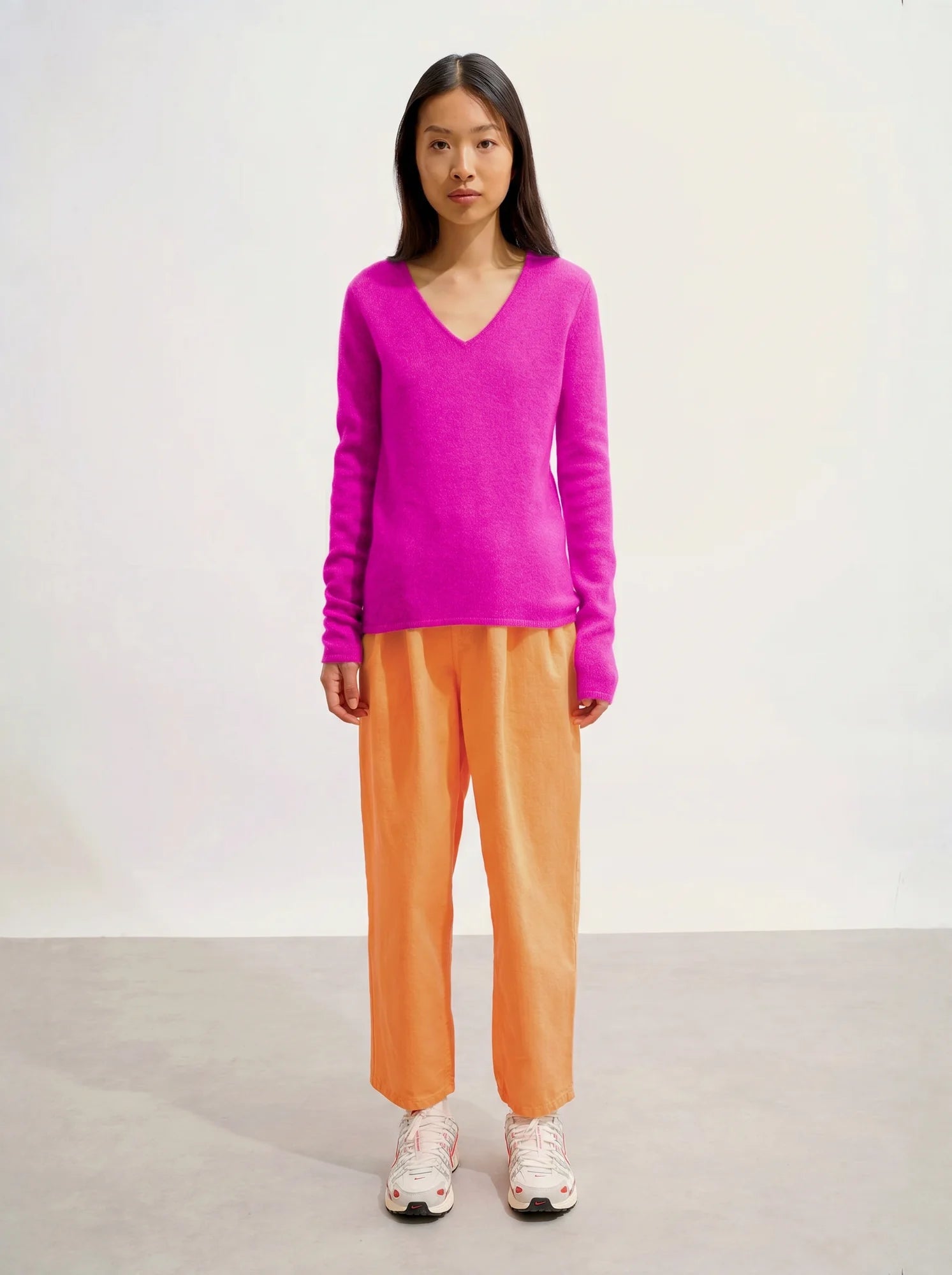 CHELSEA pull col V 4 fils magenta fuchsia