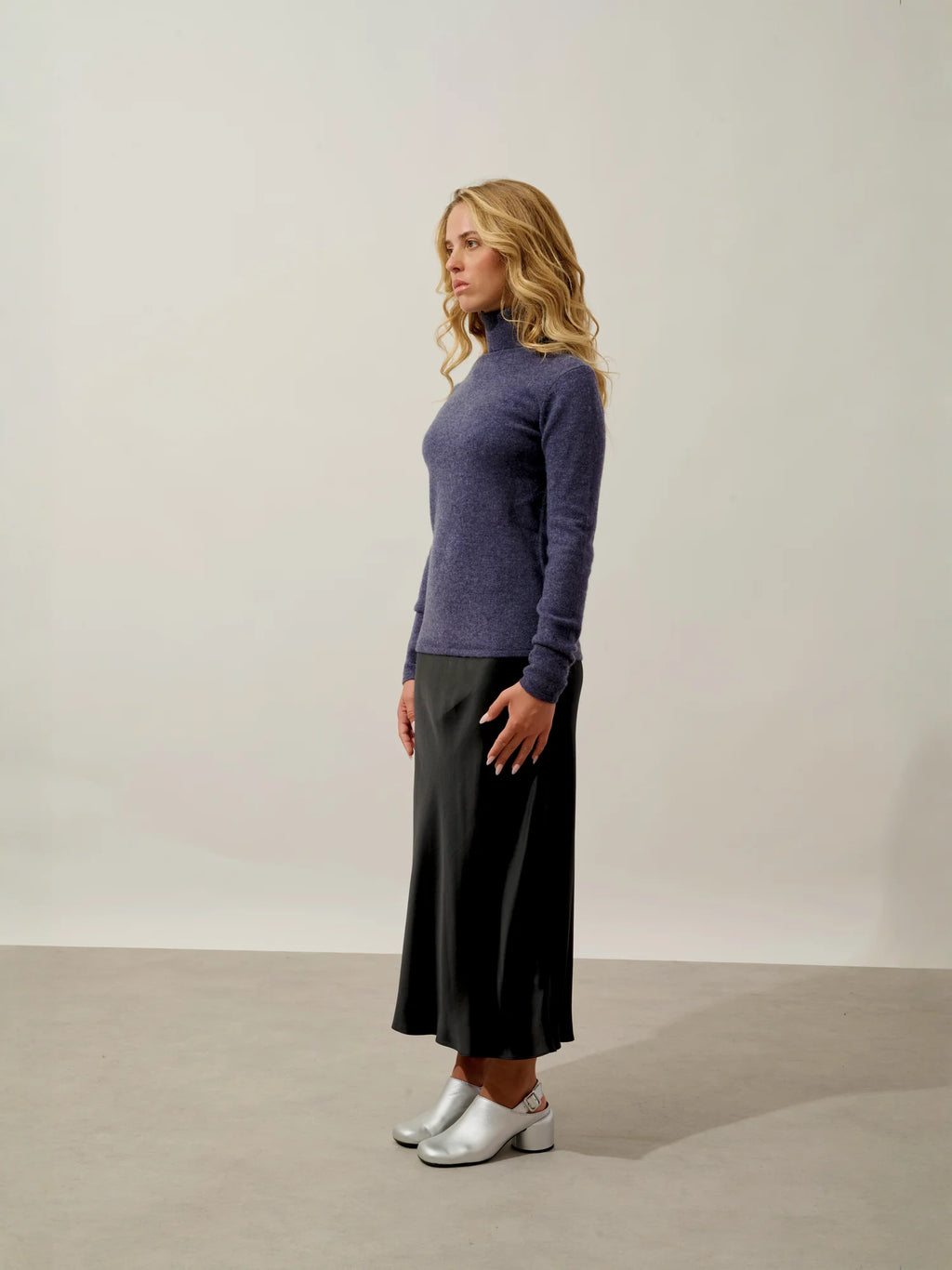 BISE Pullover Rollkragen Violett Grau meliert