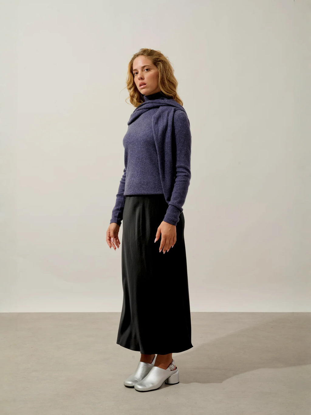 BISE Pullover Rollkragen Violett Grau meliert
