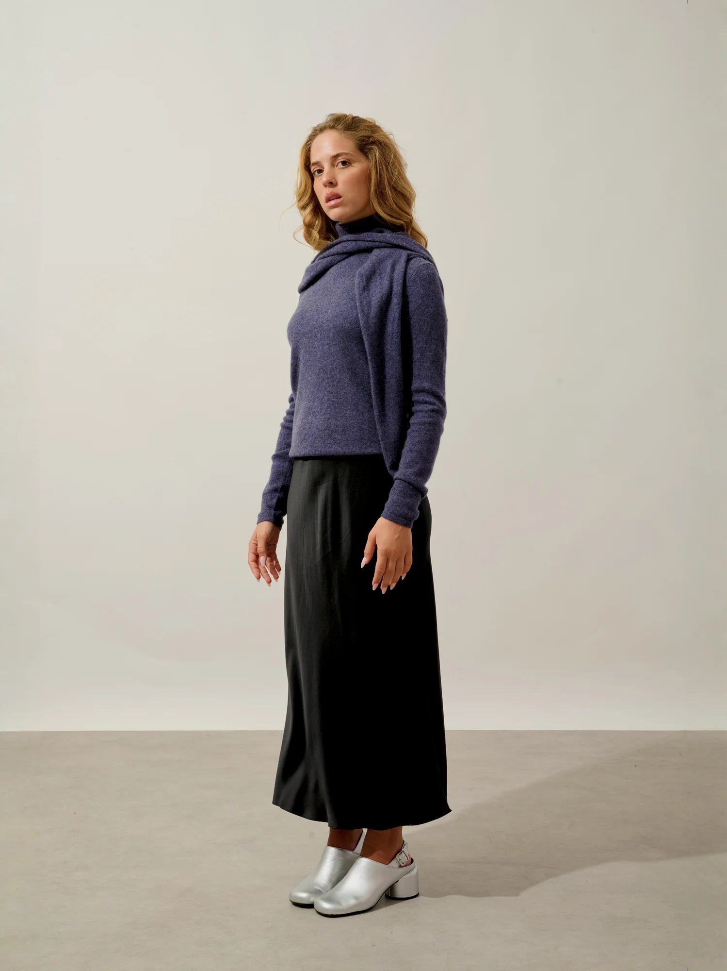 BISE Pullover Rollkragen Violett Grau meliert