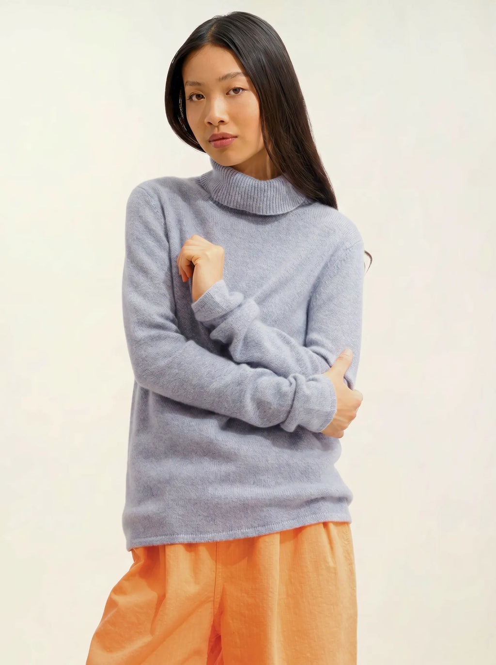 TED pull col roulé 4 fils bleu ivoire