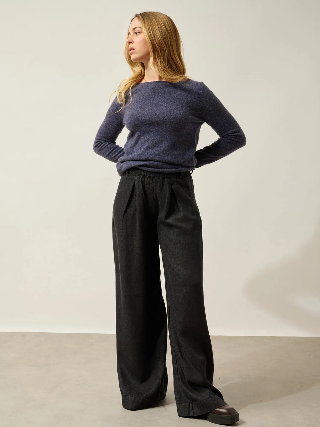 CRIOU Pullover U-Boot-Ausschnitt Violett Grau meliert