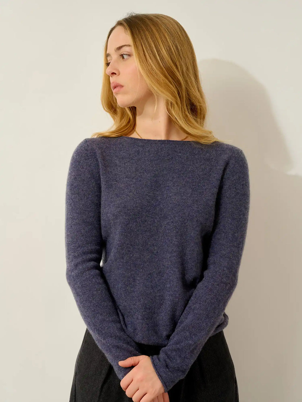 CRIOU Pullover U-Boot-Ausschnitt Violett Grau meliert
