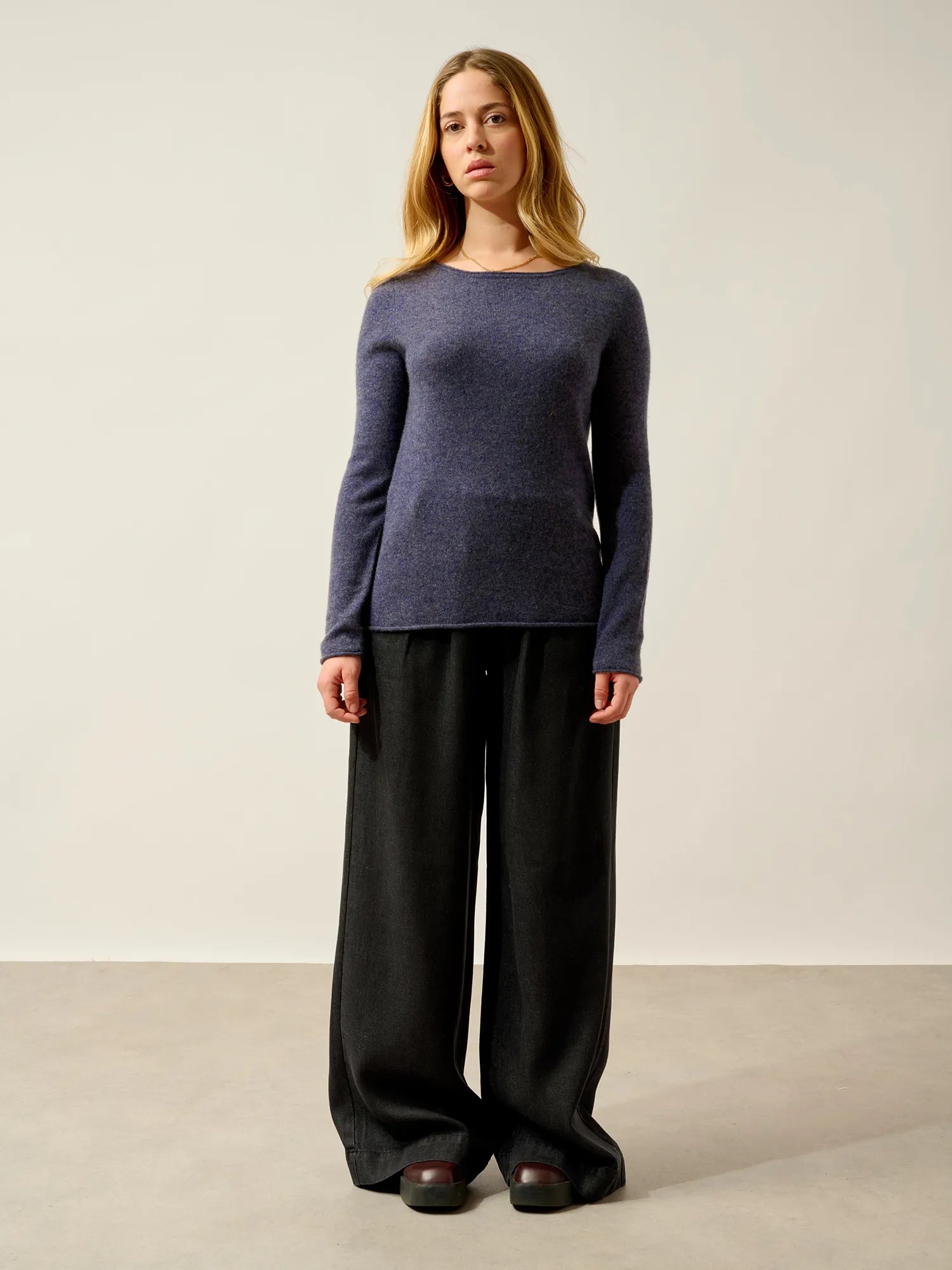 CRIOU Pullover U-Boot-Ausschnitt Violett Grau meliert