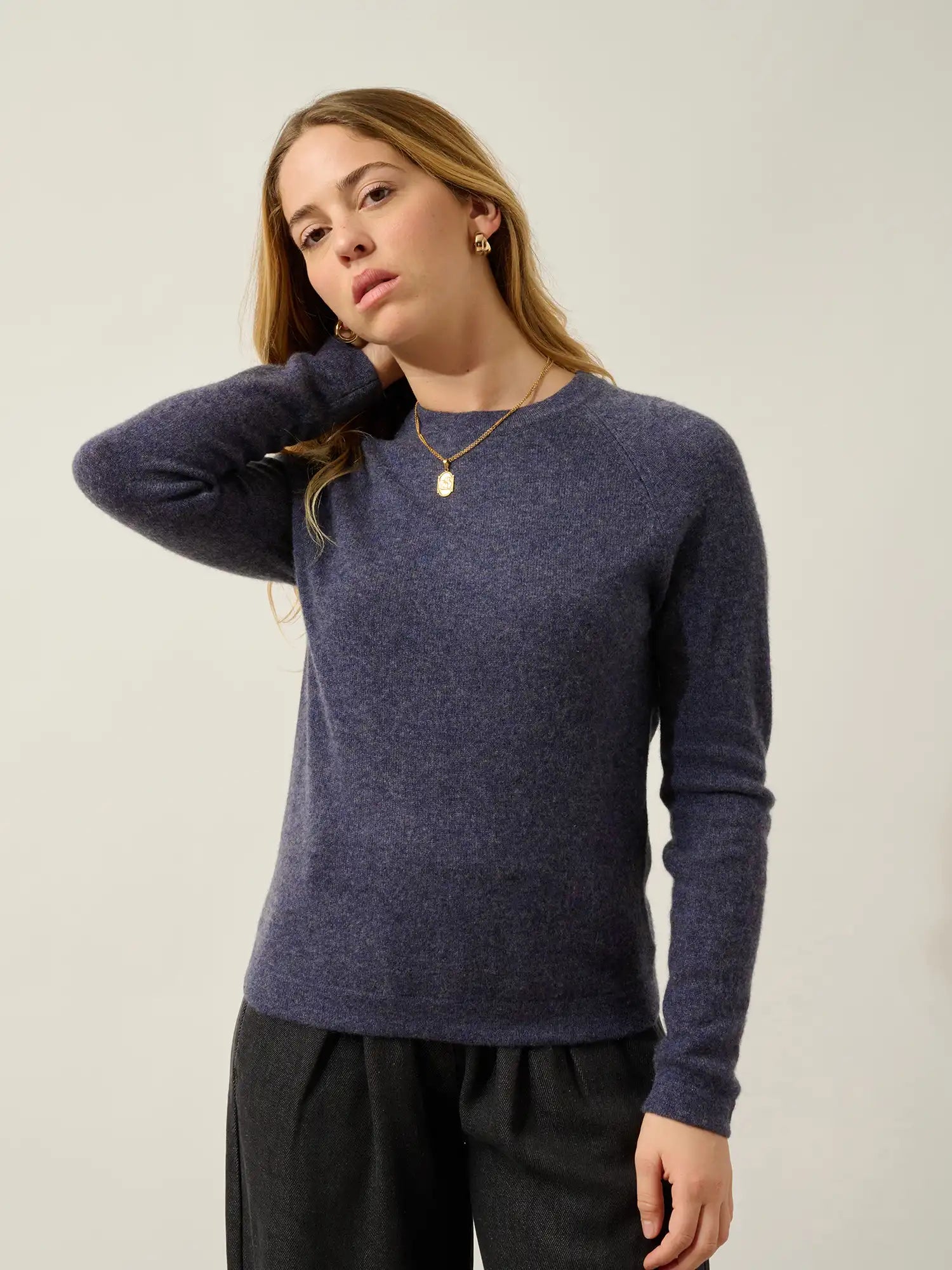 ECRIN Pullover Rundhalsausschnitt Violett Grau meliert