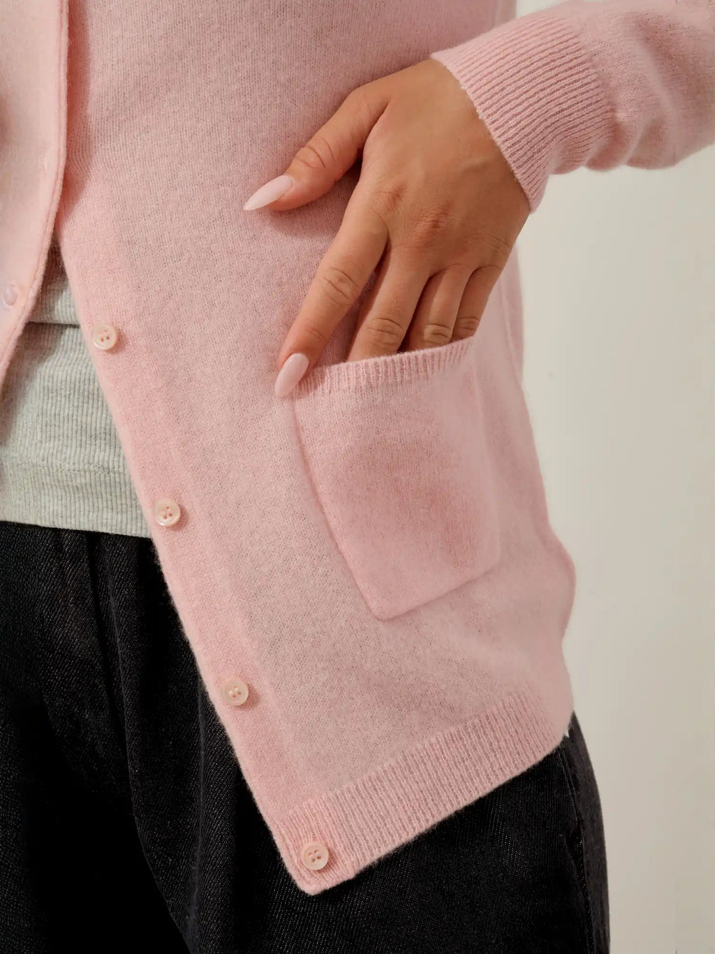 CARON strickjacke rundhalsausschnitt ballettrosa
