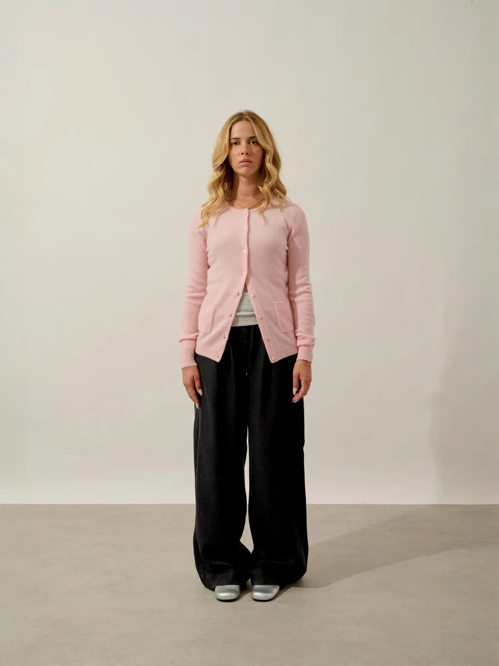 CARON strickjacke rundhalsausschnitt ballettrosa
