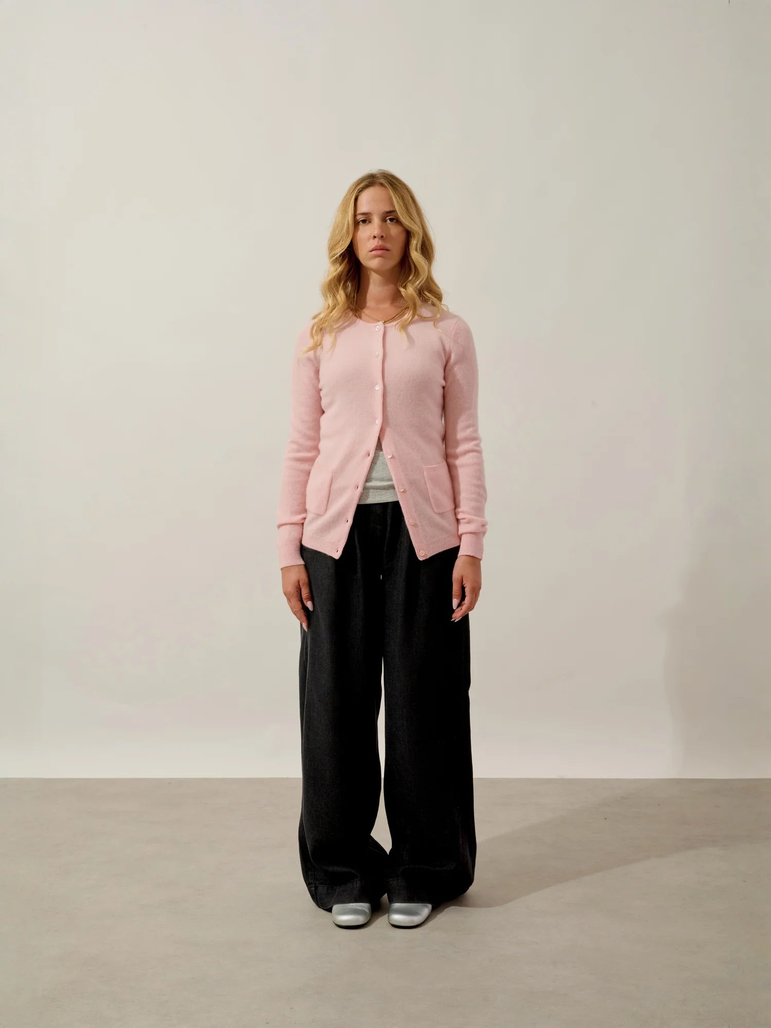 CARON strickjacke rundhalsausschnitt ballettrosa