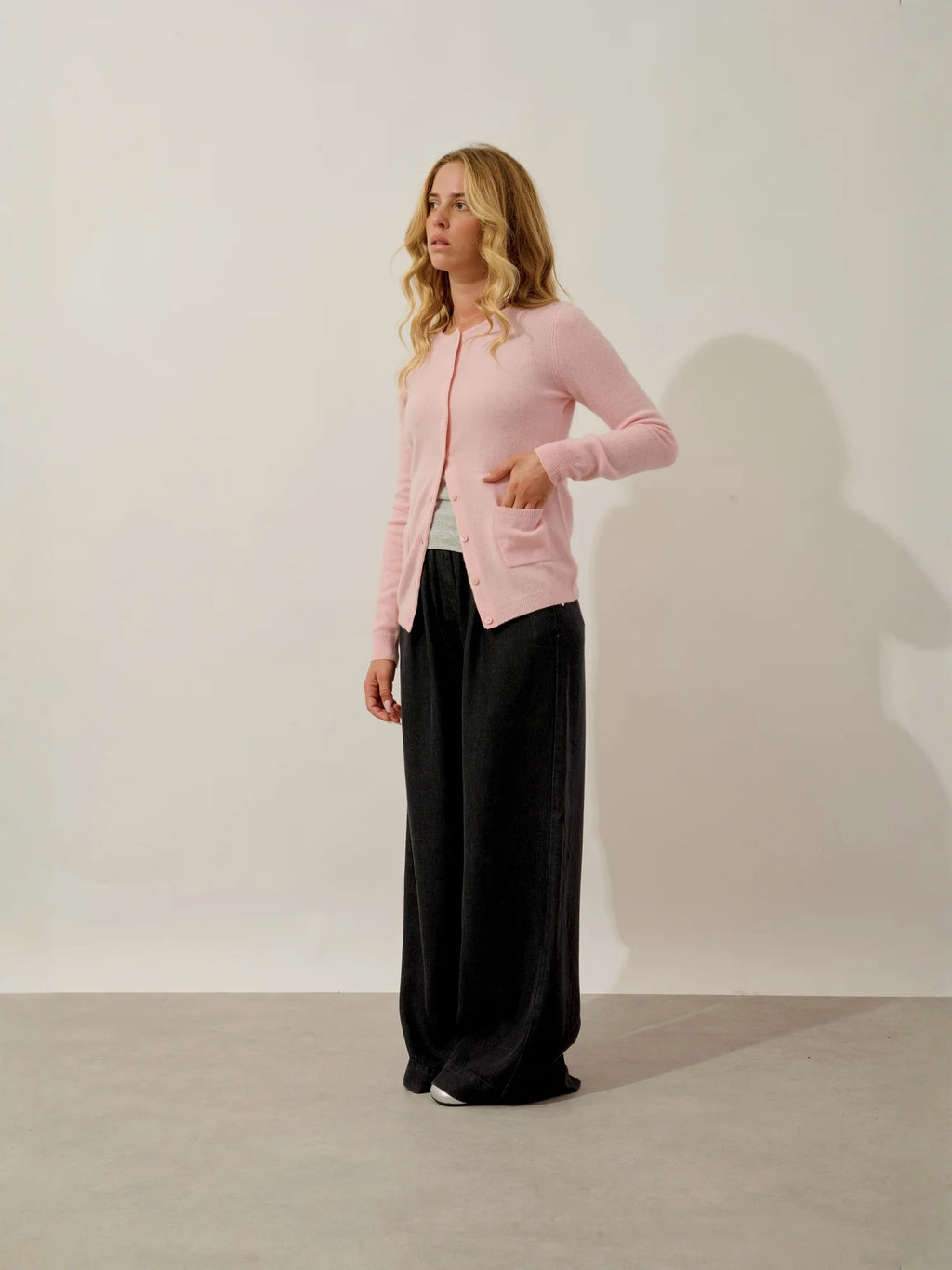 CARON strickjacke rundhalsausschnitt ballettrosa