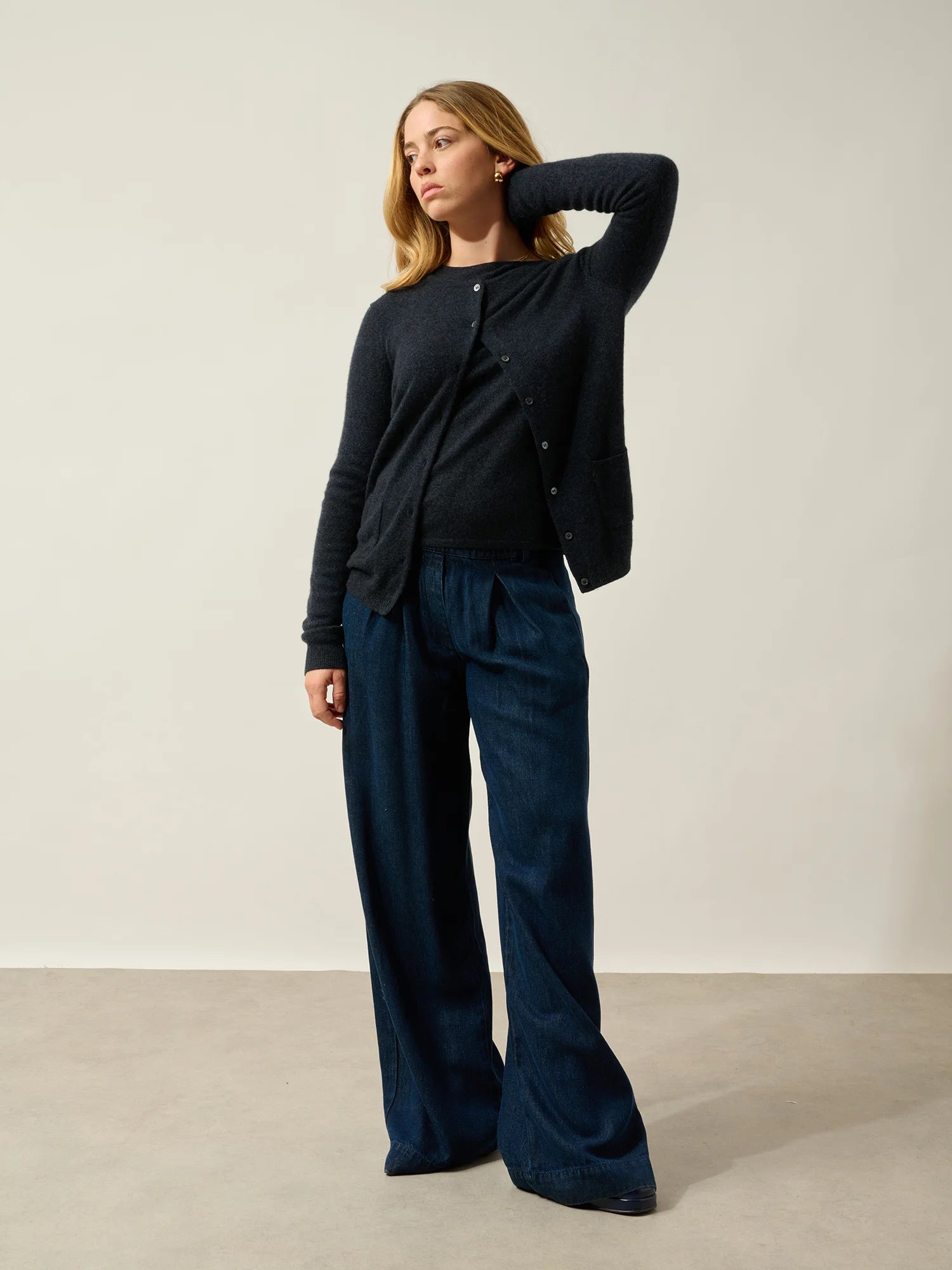 CARON cardigan col rond caviar