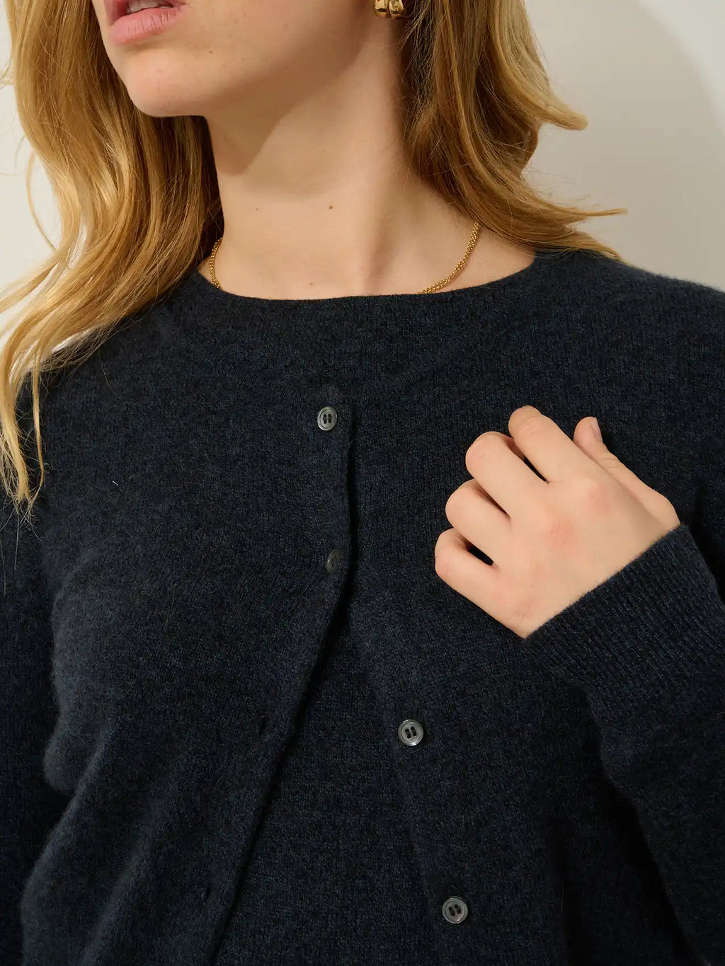 CARON cardigan col rond caviar