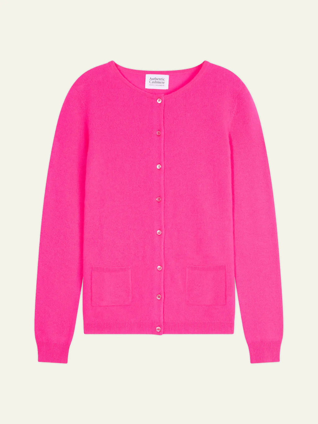 CARON cardigan col rond flamant rose fluo