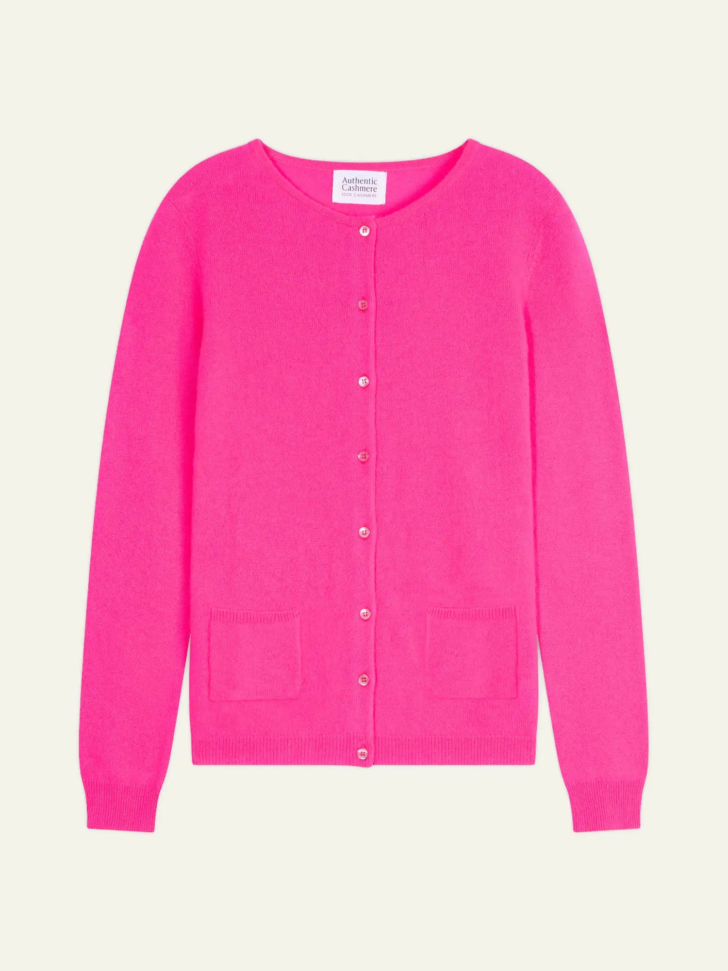 CARON cardigan col rond flamant rose fluo