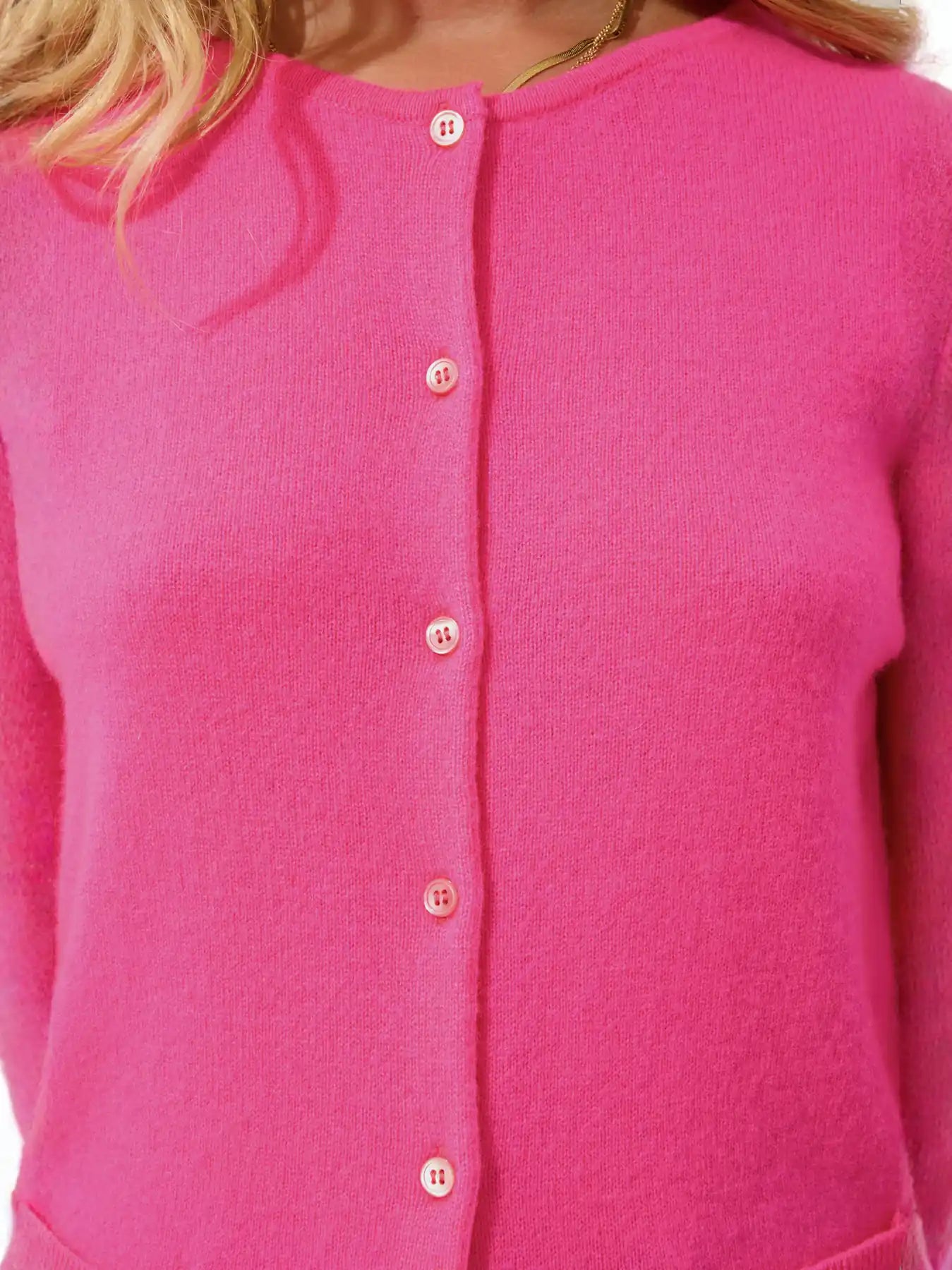 CARON cardigan col rond flamant rose fluo