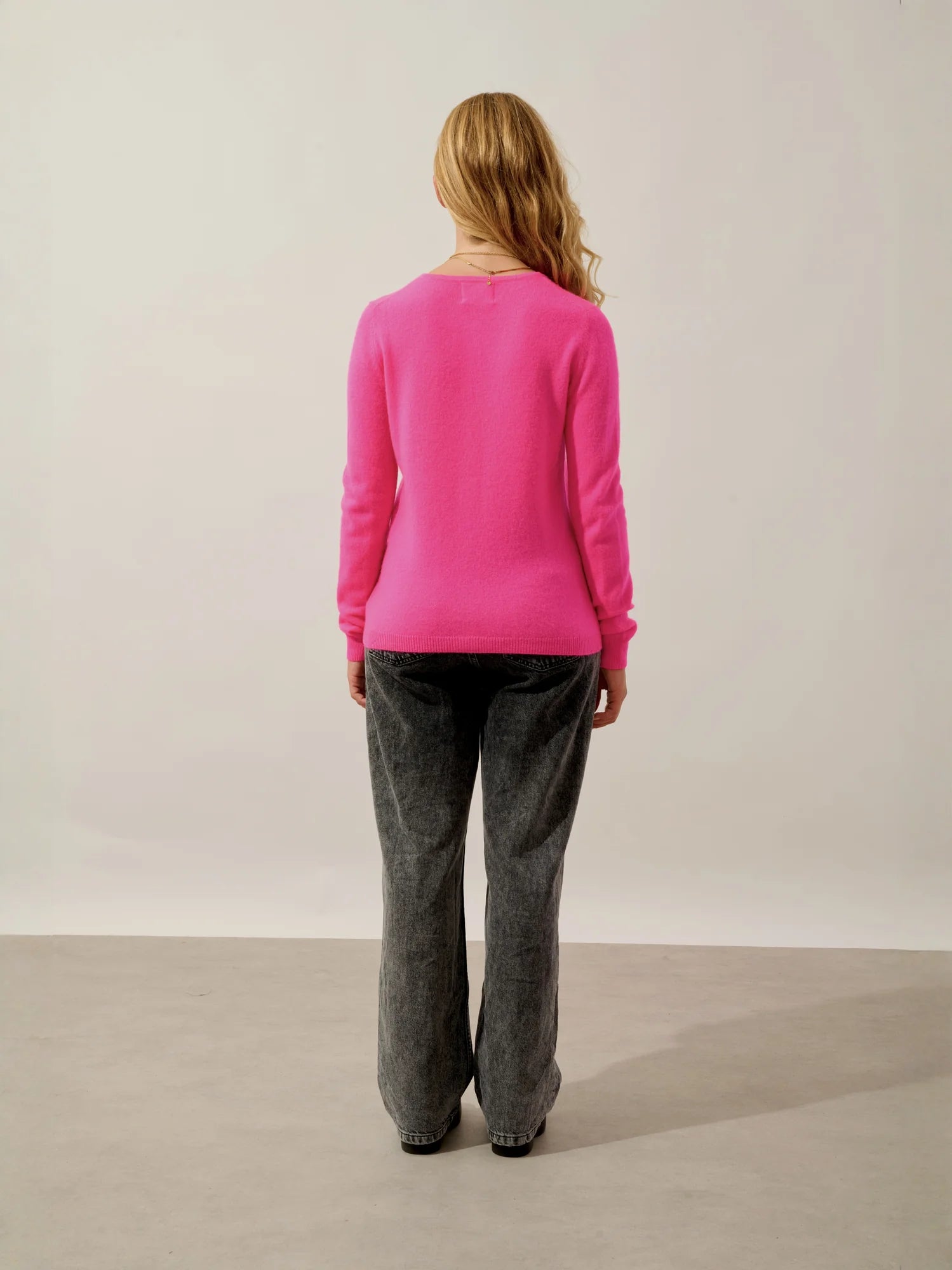 CARON cardigan col rond flamant rose fluo