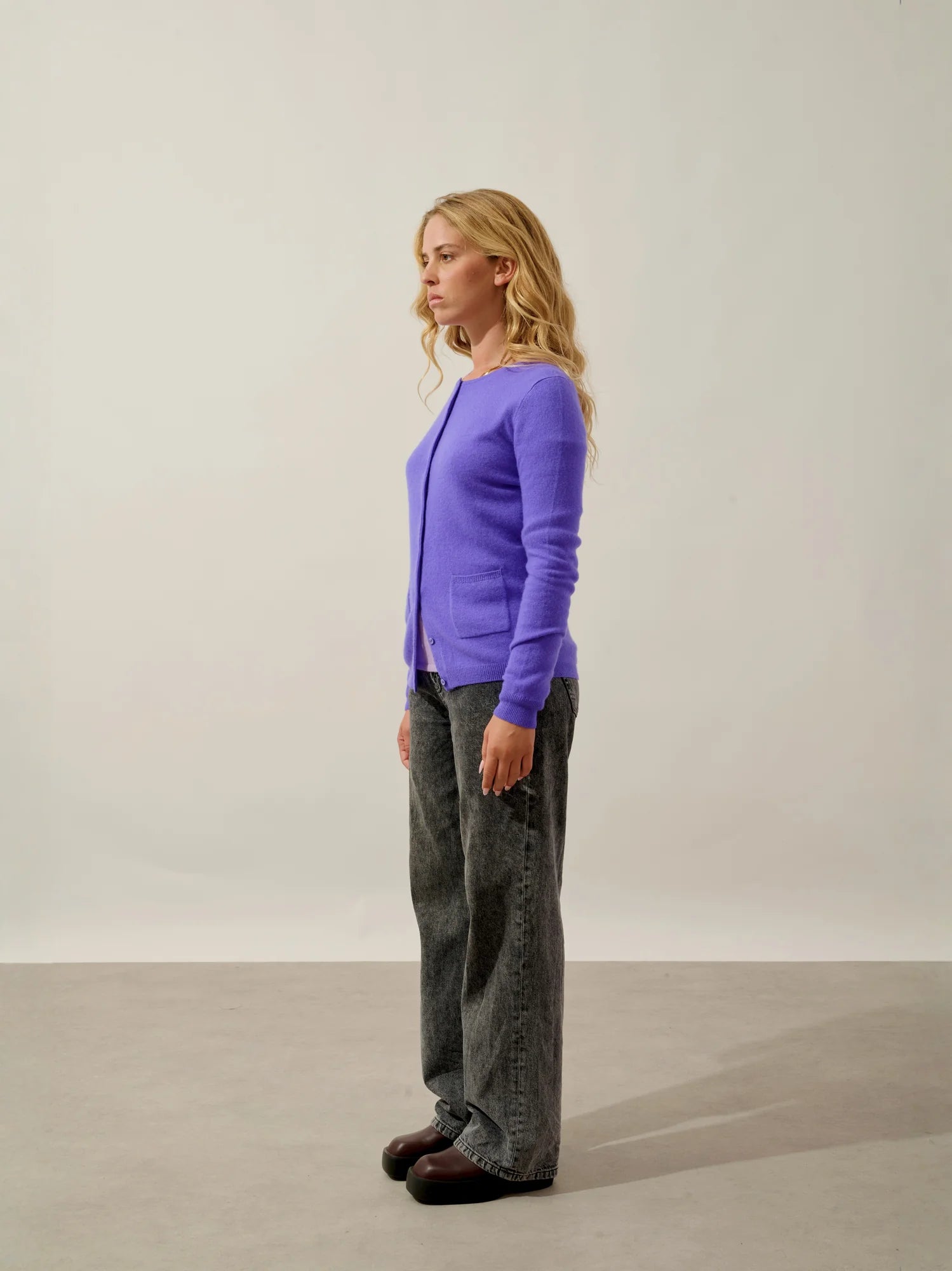 CARON Strickjacke Rundhalsausschnitt Lavendel