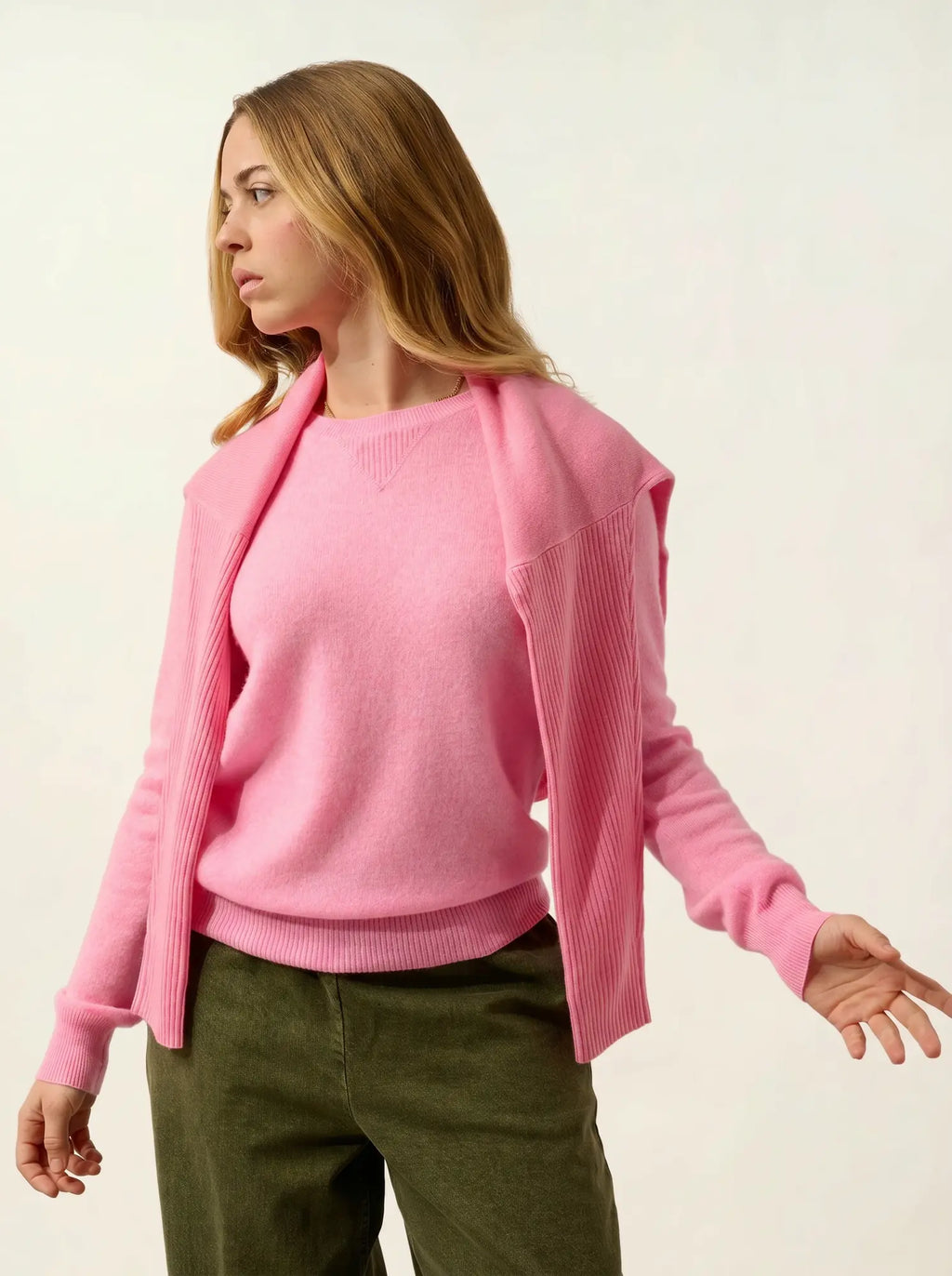 ETRET pullover rundhalsausschnitt rosa meliert neon