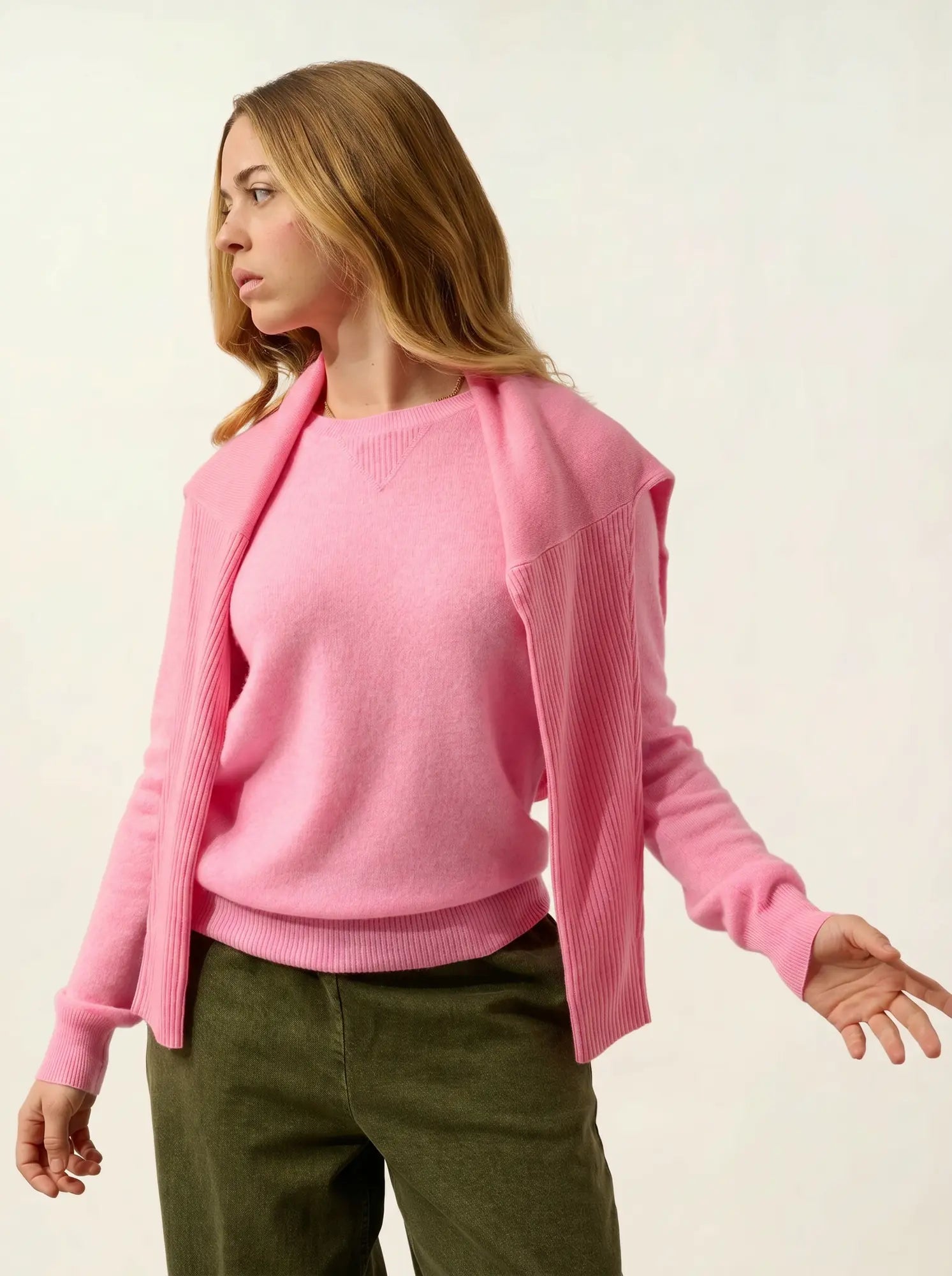 ETRET pullover rundhalsausschnitt rosa meliert neon