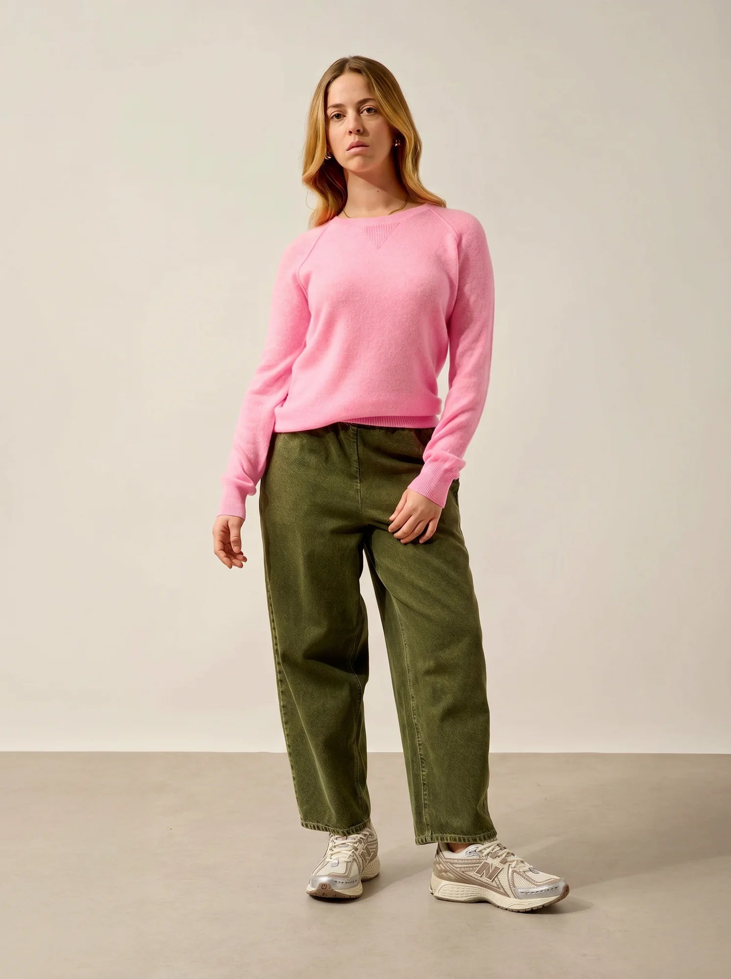 ETRET pullover rundhalsausschnitt rosa meliert neon