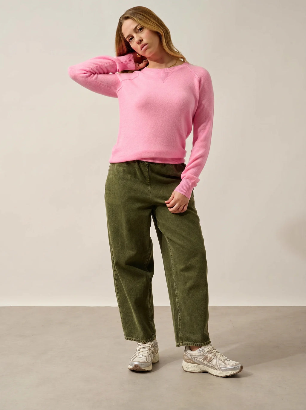 ETRET pullover rundhalsausschnitt rosa meliert neon