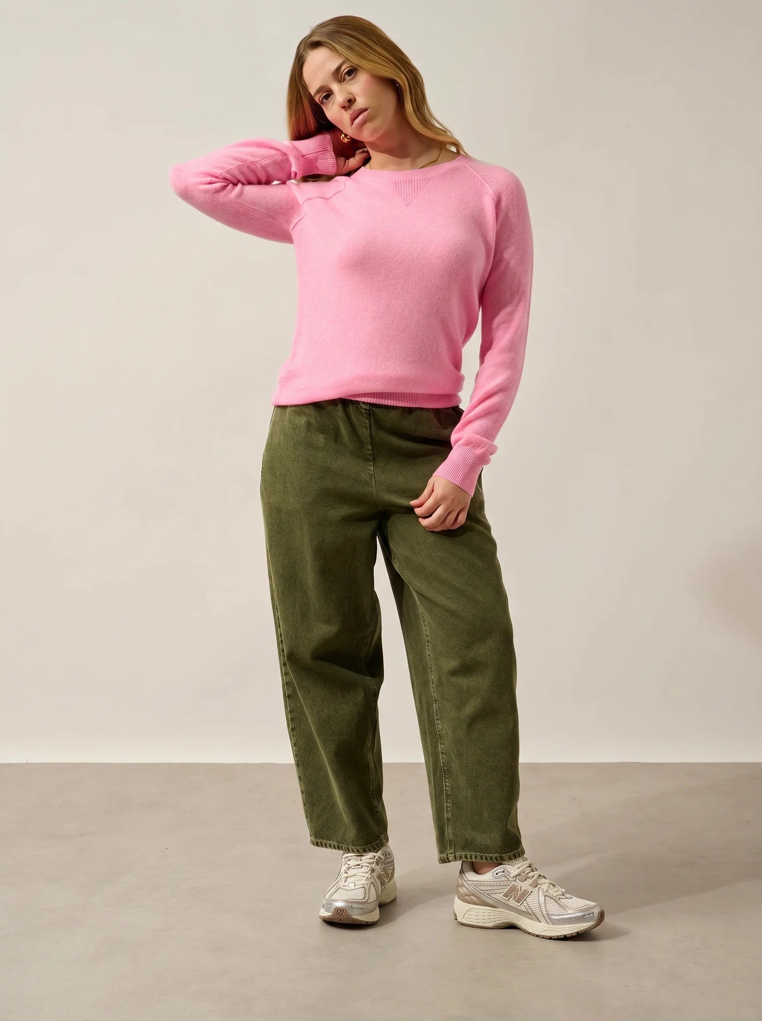 ETRET pullover rundhalsausschnitt rosa meliert neon