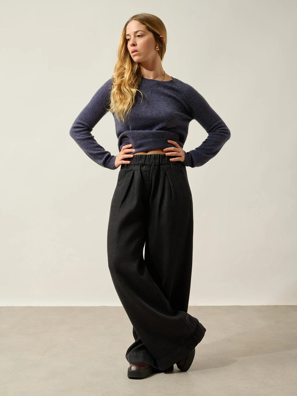ETRET Pullover Rundhalsausschnitt Violett Grau meliert
