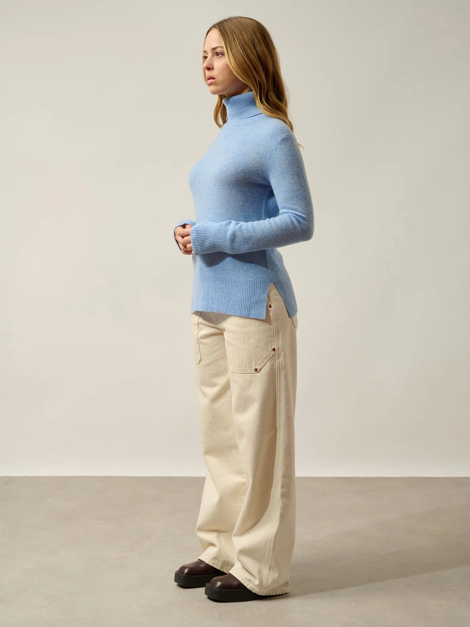FORNET Pullover Rollkragen Babyblau meliert