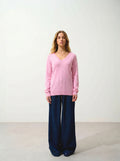 GIUSALET pull col V rose chiné fluo