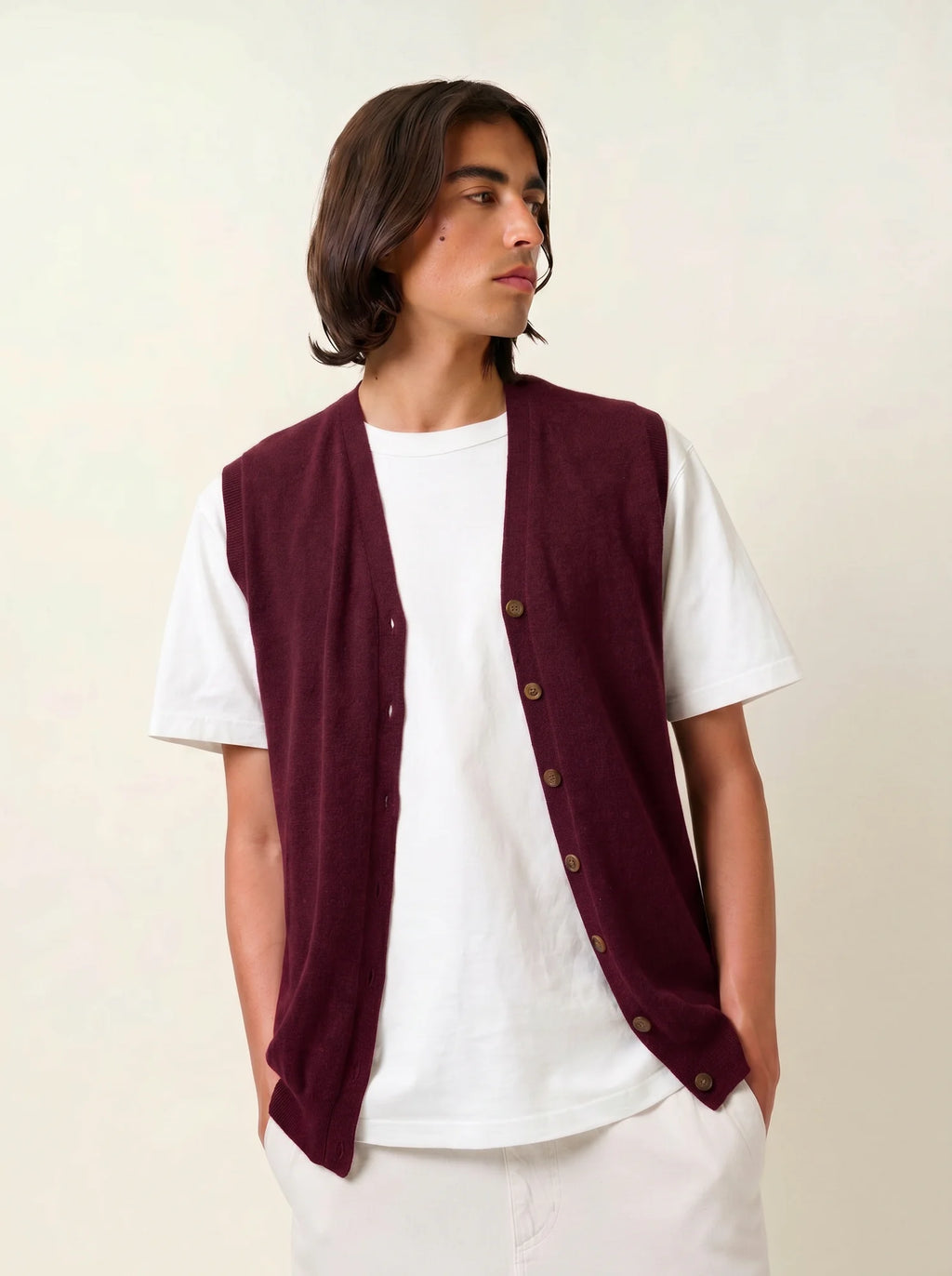 HUGO cardigan v-neck sleeveless burgundy