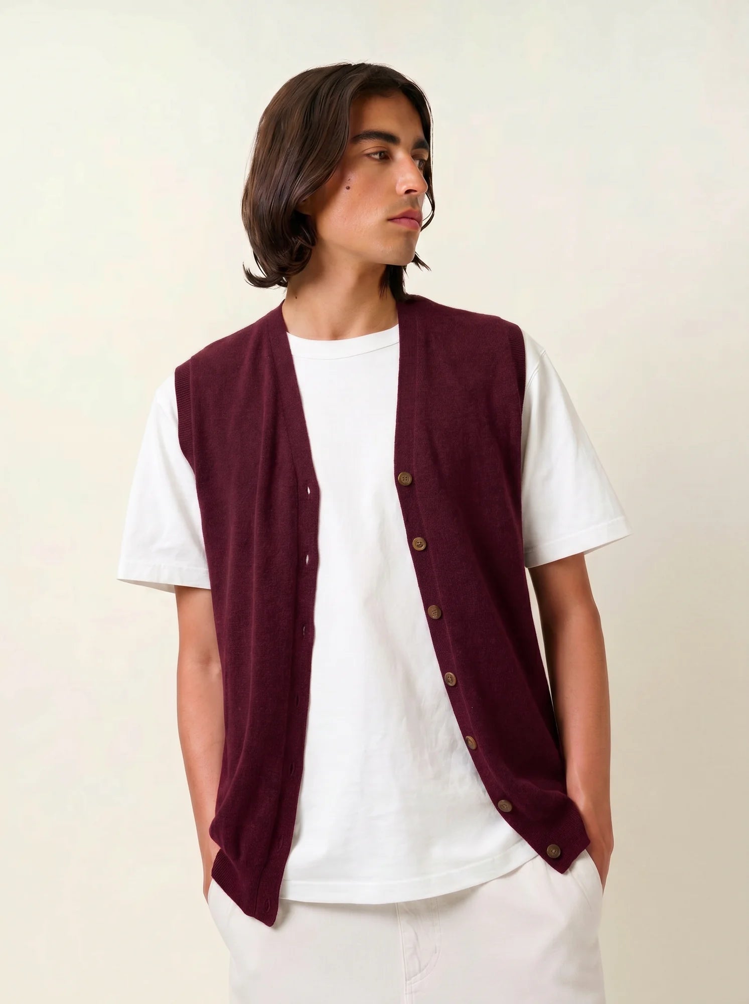 HUGO cardigan v-neck sleeveless burgundy