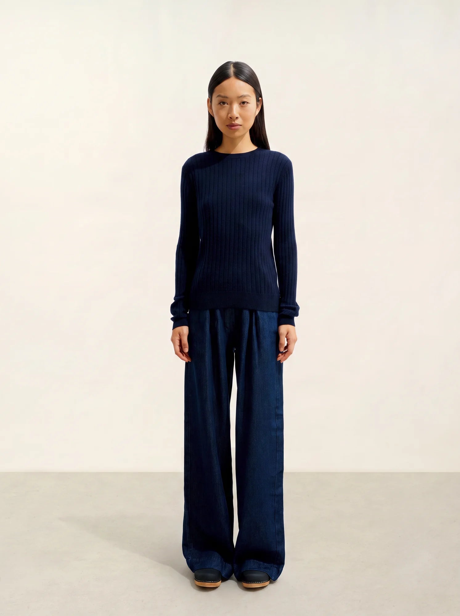 BELLA pull col rond bleu marine